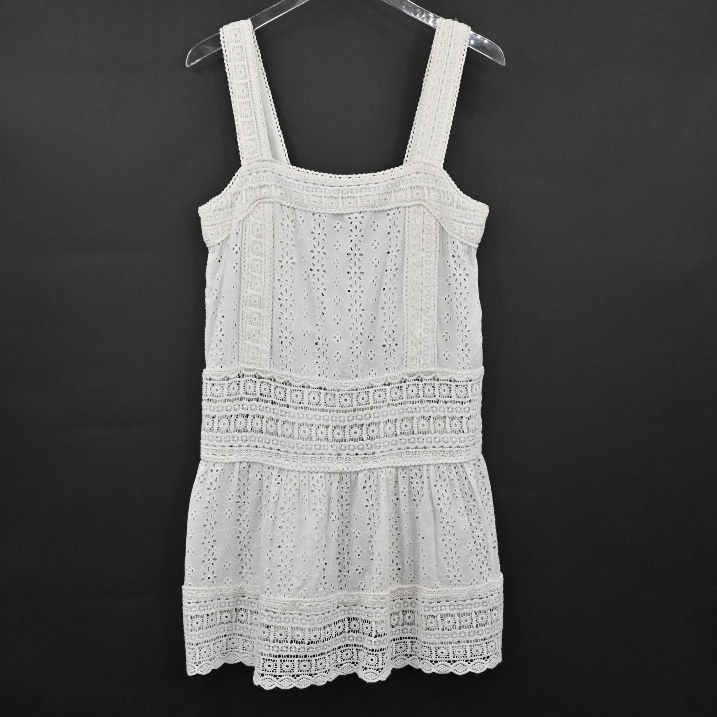 Ondademar White Eyelet Cover Up Dress Size L Square Neck Sleeveless Cotton Mini