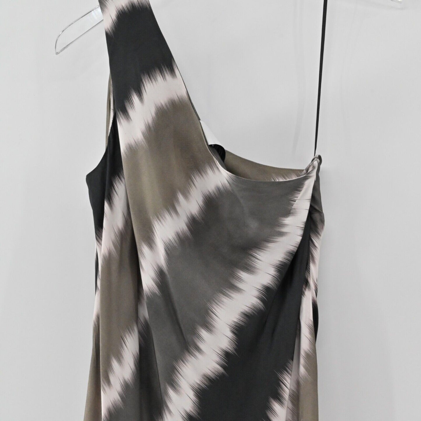 LOTUS EATERS Dress Womens Sz M Brown Gray Tie Dye Stripe One Shoulder Midi Boho