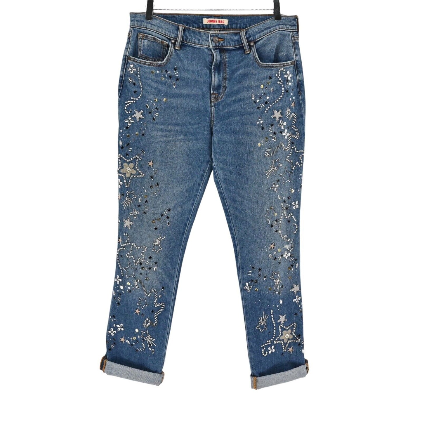 JOHNNY WAS Jeans Womens Size 29 Beaded Rhinestone Star The Boyfriend Relaxed Fit