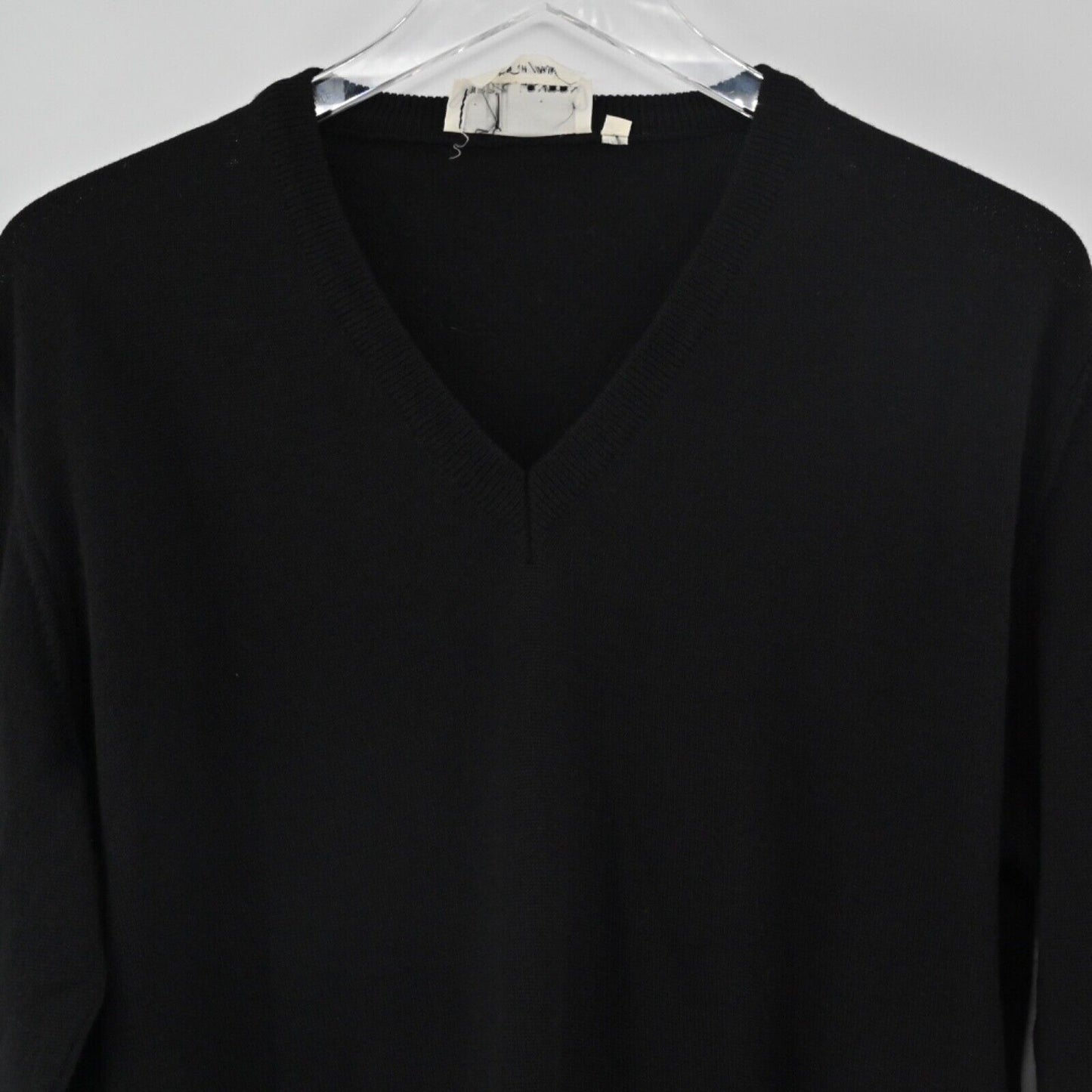 Vtg DUNHILL Sweater Womens Sz L Black White Stripe Logo VNeck Wool Academia 70s