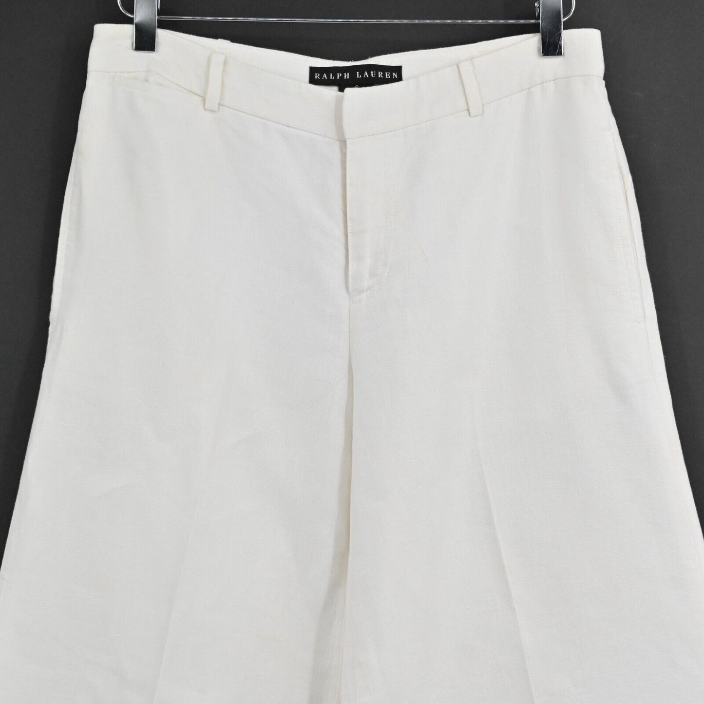 RALPH LAUREN Black Label Pants Womens Sz 6 White Linen Blend Cropped Wide Leg