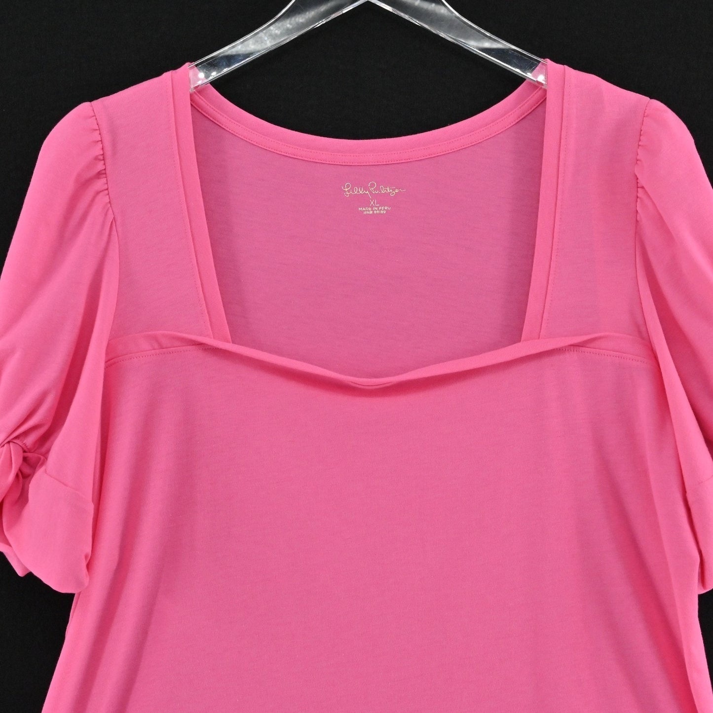 Lilly Pulitzer Womens Jessie Top Size XL Cockatoo Pink Square Neck Short Sleeve