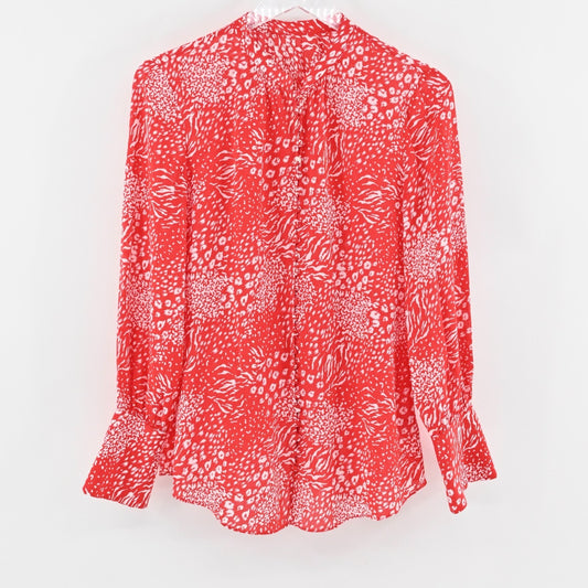 JOIE Top Womens Size L Tariana Viscose Leopard Print Blouse Cherry Red White