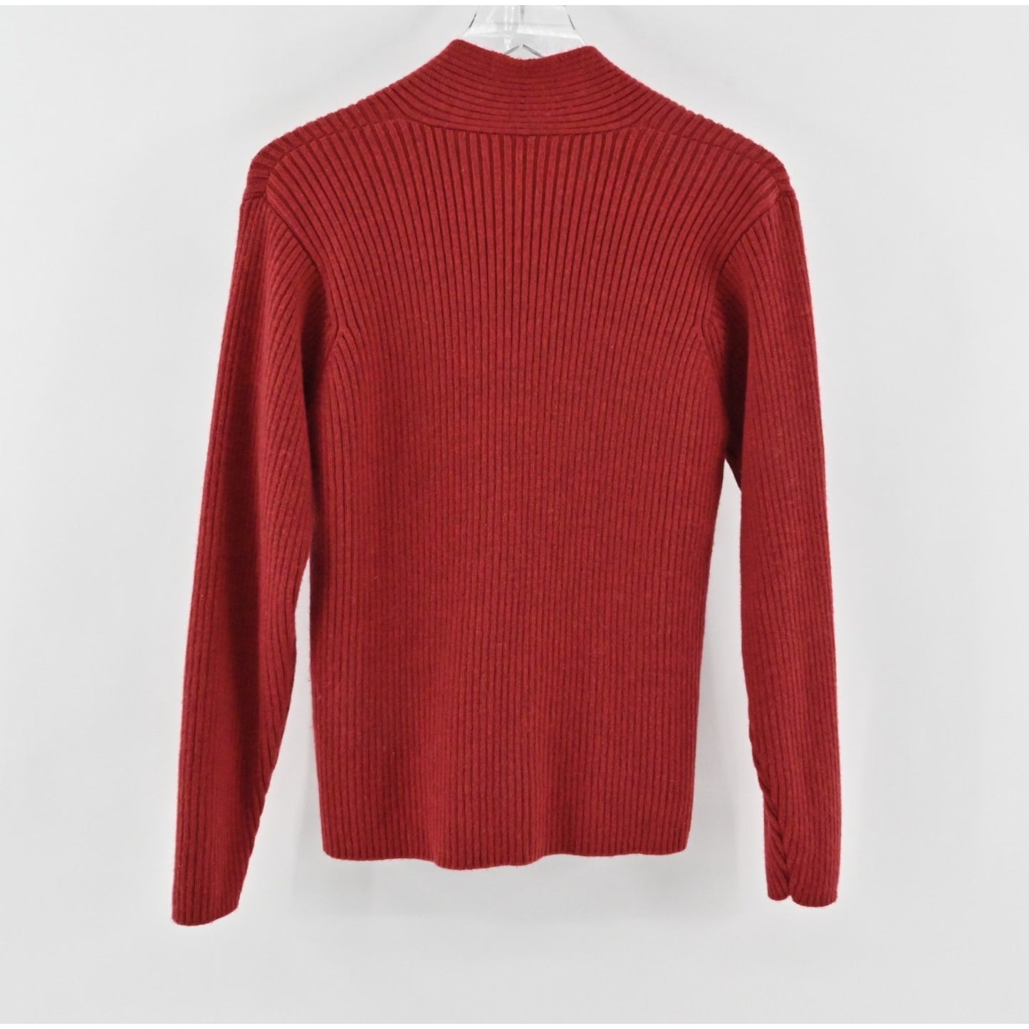 Eileen Fisher Womens Open Front Ribbed Cardigan Sweater Size S Red Wool Knit