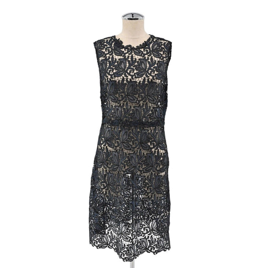 ELIE TAHARI Dress Womens Size 6 Black Blue Sheer Crochet Lace Sleeveless Sheath