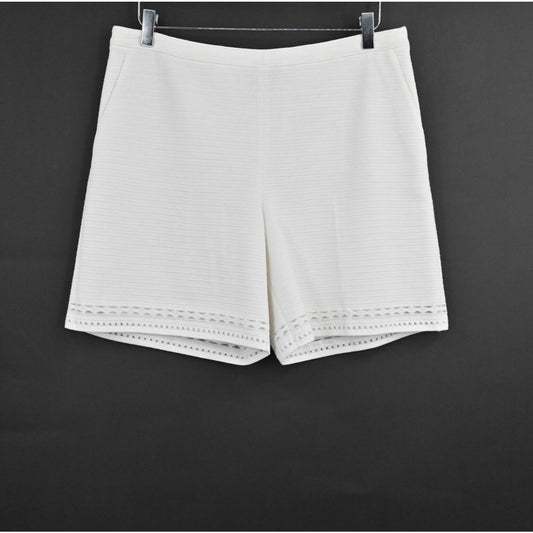 ST JOHN Womens Emma Fit Bianco Shorts Size 10 White Knit High Waisted Lined NEW