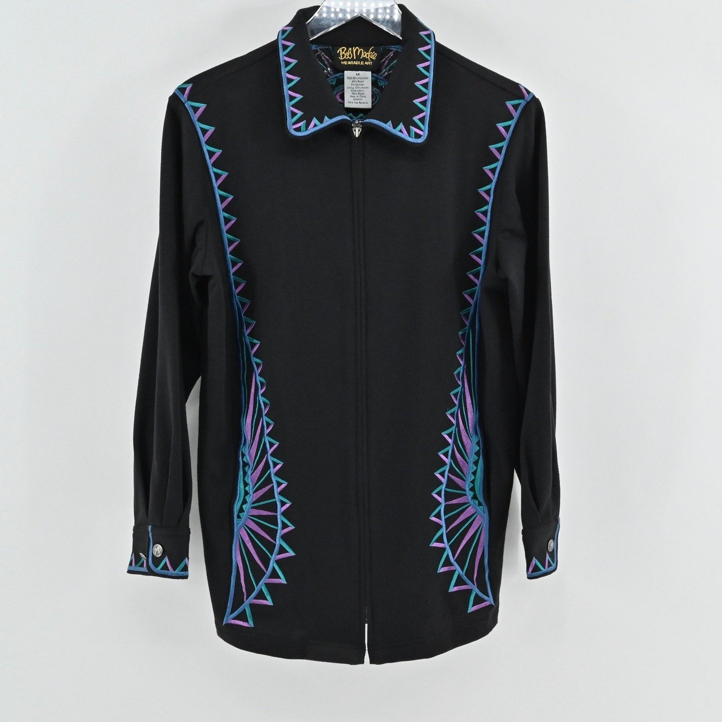 Bob Mackie Womens Embroidered Jacket Size M Black Zip Up Western Wearable Art