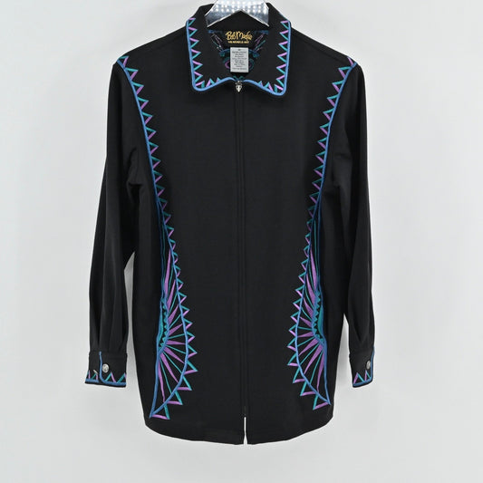 Bob Mackie Womens Embroidered Jacket Size M Black Zip Up Western Wearable Art