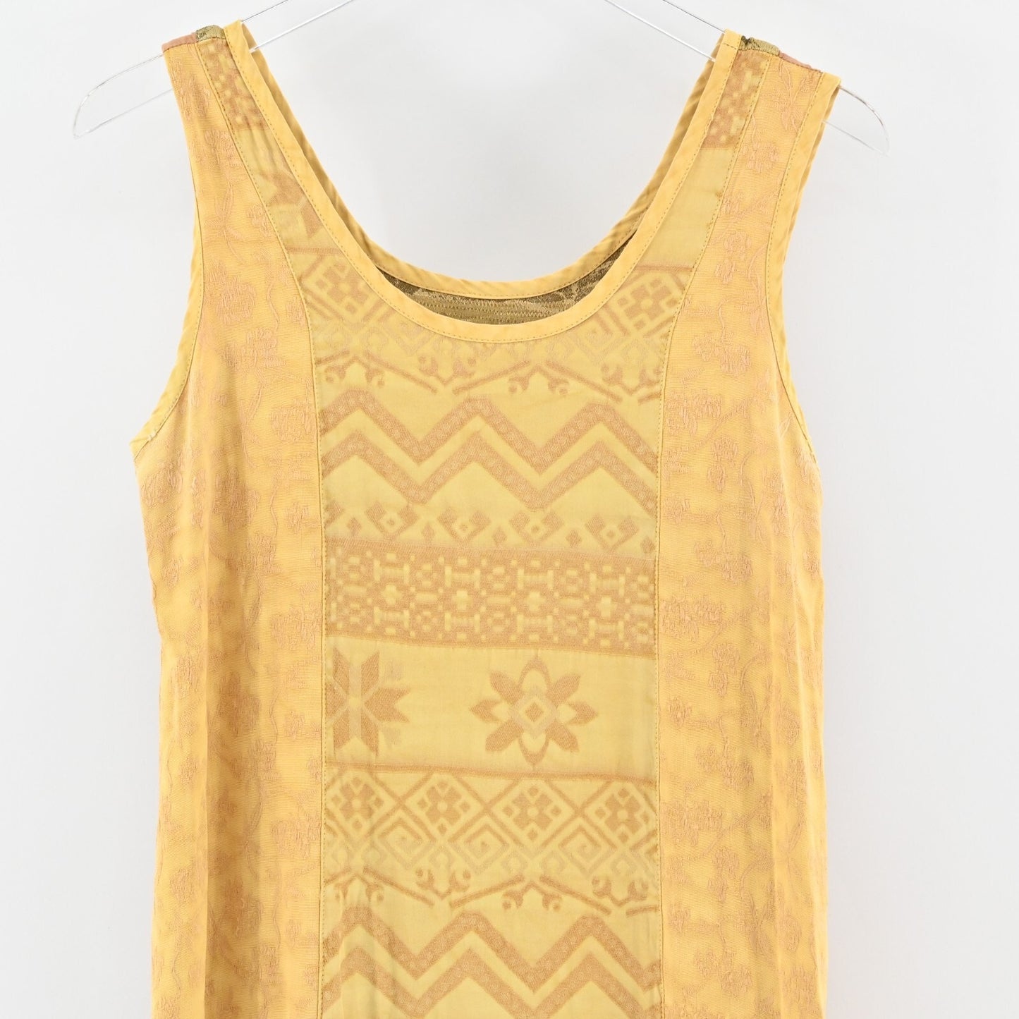 CITRON Bohemian Dress Size M Mixed Print Jacquard Sleeveless Yellow Maxi Shift