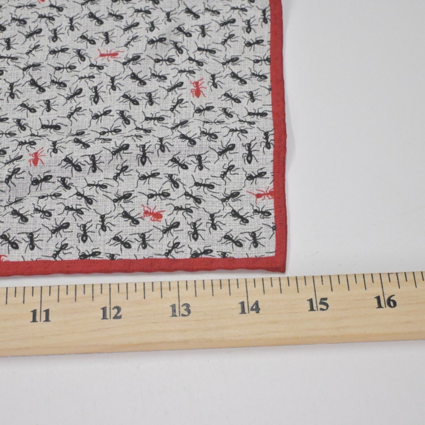 ROBERT GRAHAM Pocket Square Mens Silk Red Black Ant Bug Print Lightweight Scarf