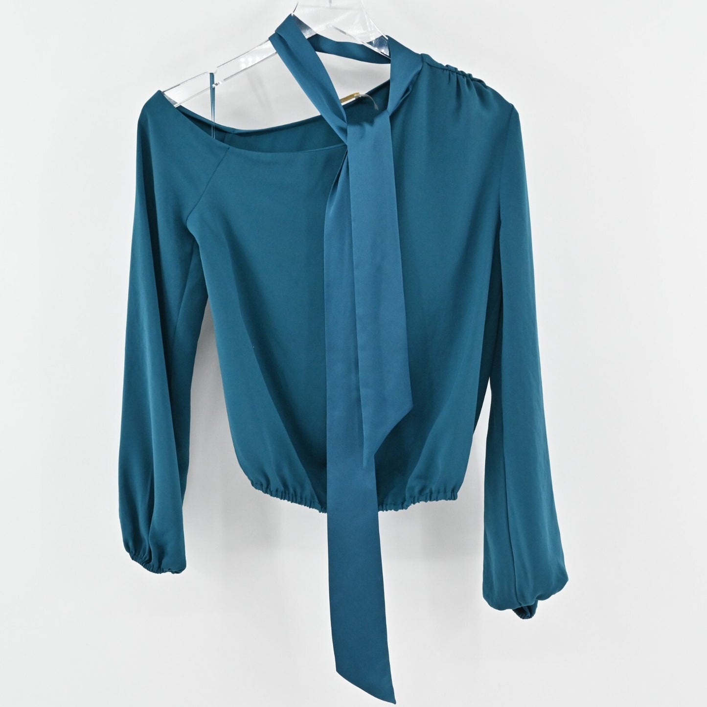 RAMY BROOK Womens Seneca Top Size XS Teal Draped Off Shoulder Neck Tie Blouse