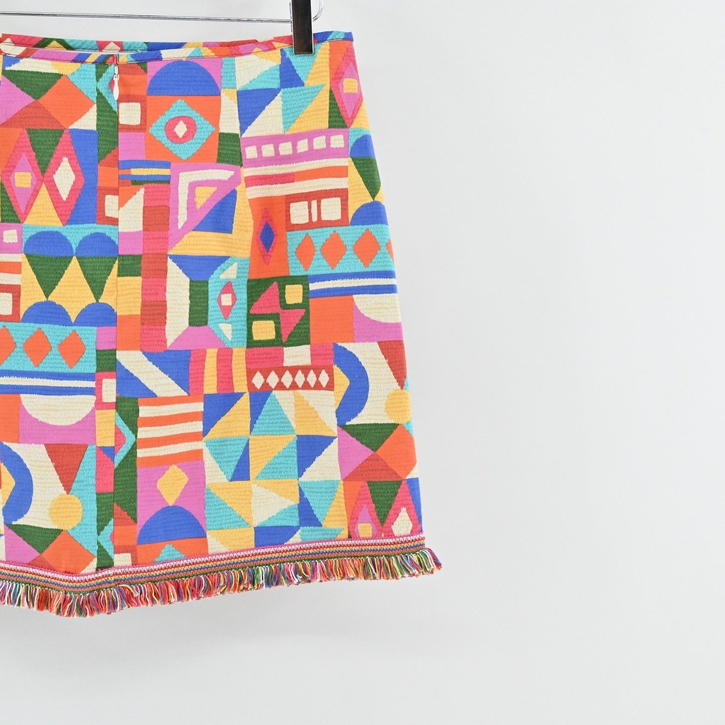 Antonio Melani Noa Geometric Skirt Size 8 Colorful Fringe Trim Dopamine Girl