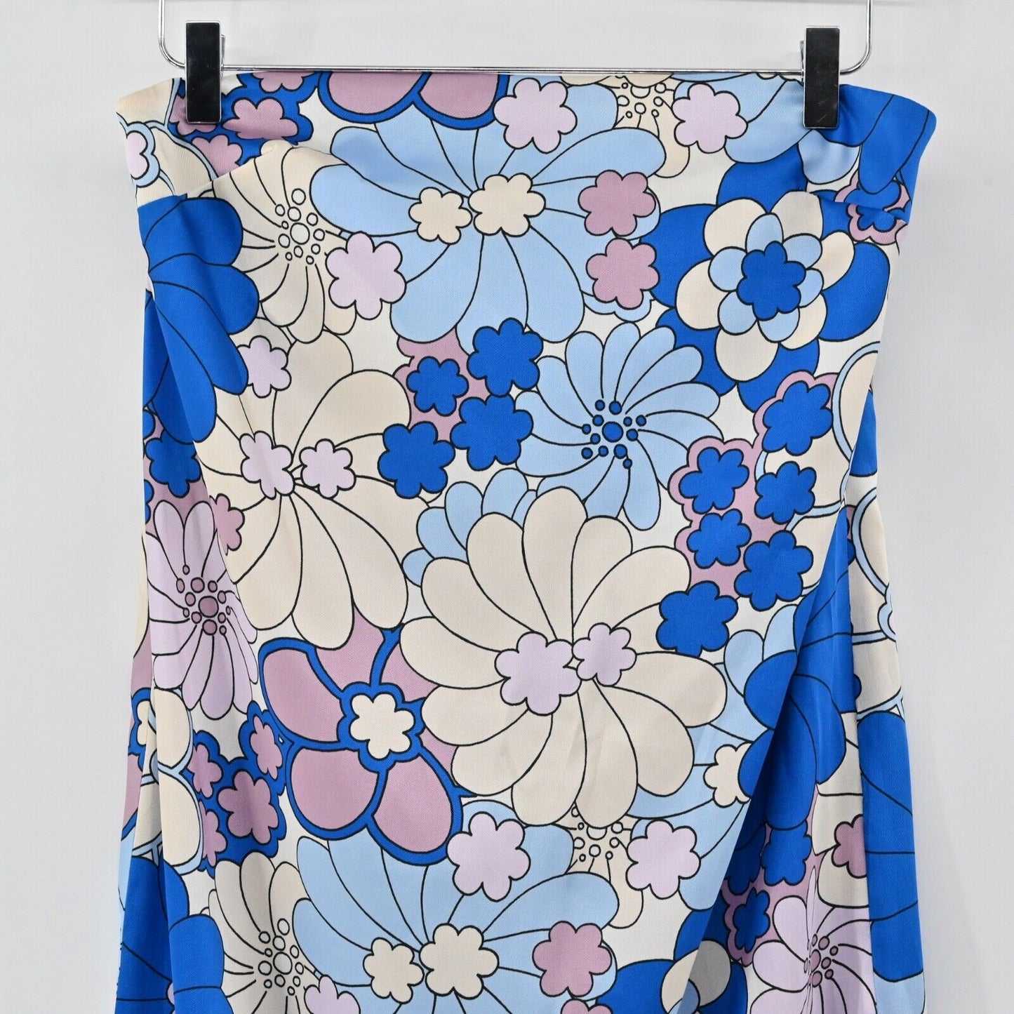 ZARA Dress Womens Sz M Blue Purple Retro Floral Strapless Midi 60s Mod 70s Boho