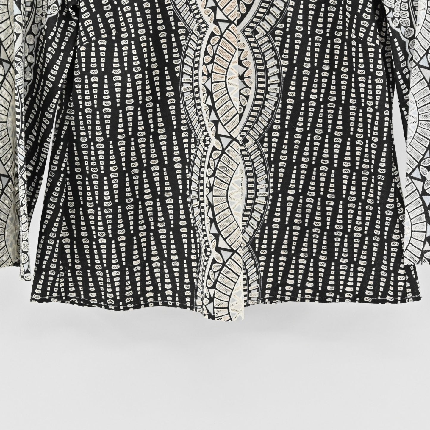 BCBGMaxAzria Womens Kyndal Top Size XS Black Beige Print Long Sleeve Blouse