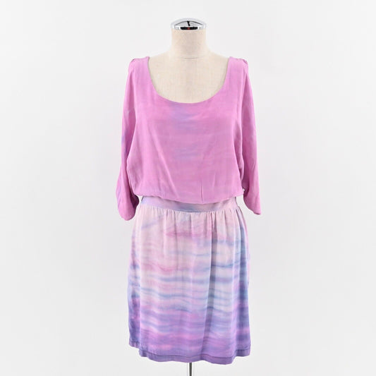 GYPSY 05 Dress Size M Silk Chiffon Pink Purple Tie Dye Ombre Cold Shoulder Mini