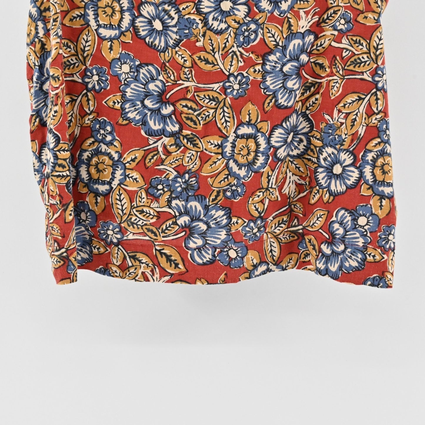 FAHERTY Womens Pacifica Floral Square Neck Top Size L Red Blue Linen Sleeveless