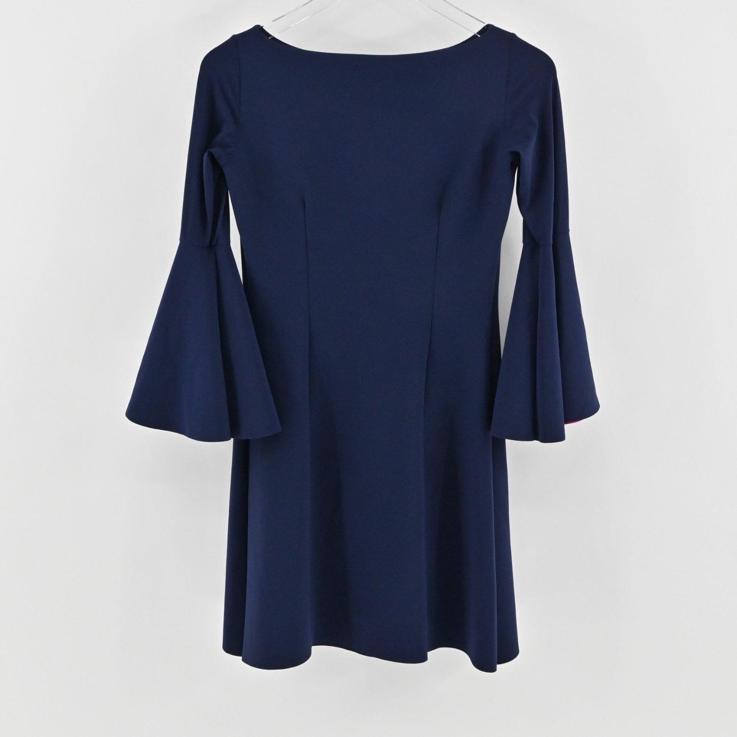 Chiara Boni Natalia Navy Blue Dress Size 38 Bell Sleeve Bateau Neck Stretch