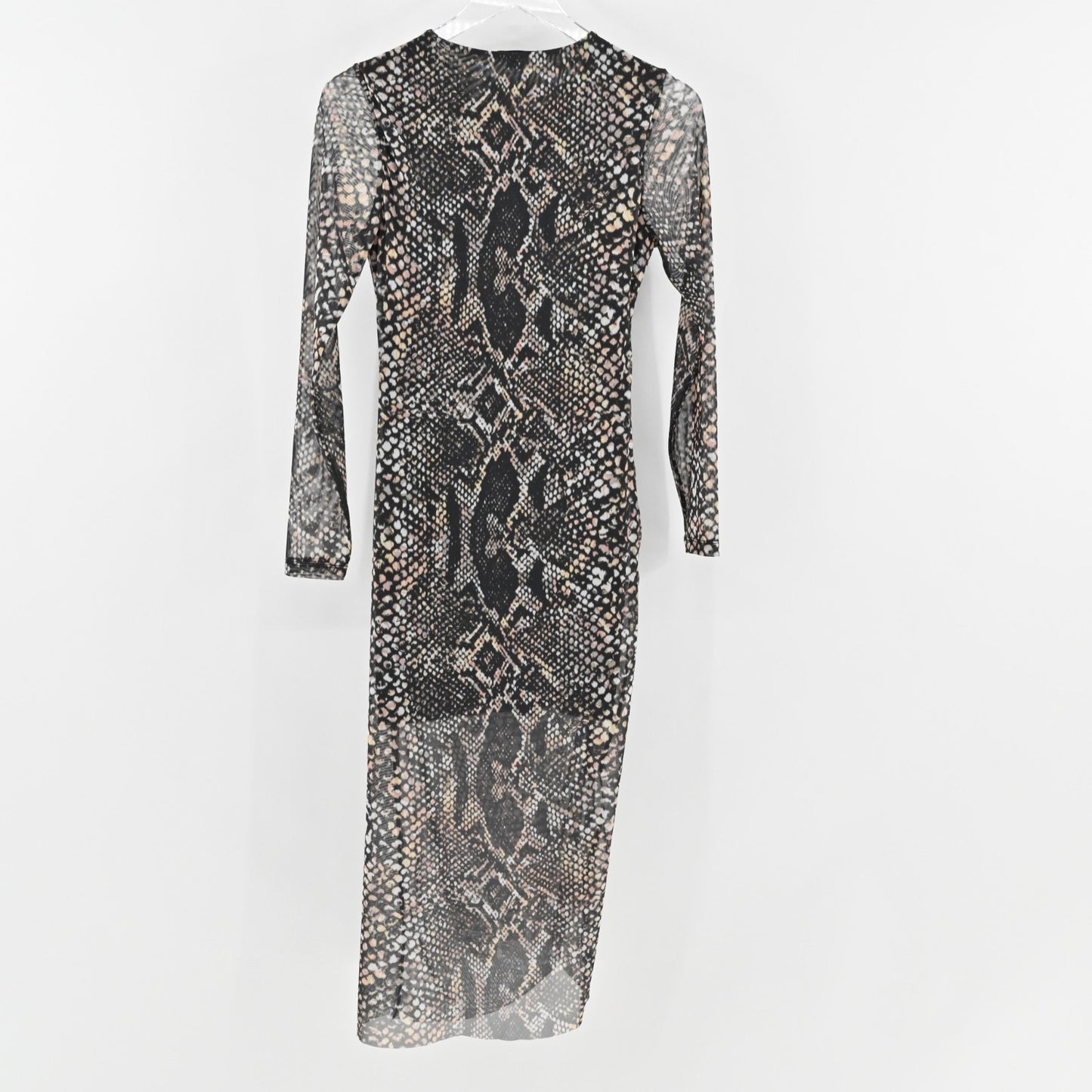 ALLSAINTS Nora Waima Dress Size 6 Slim Fit Ruched Midi Black Snake Motif Print