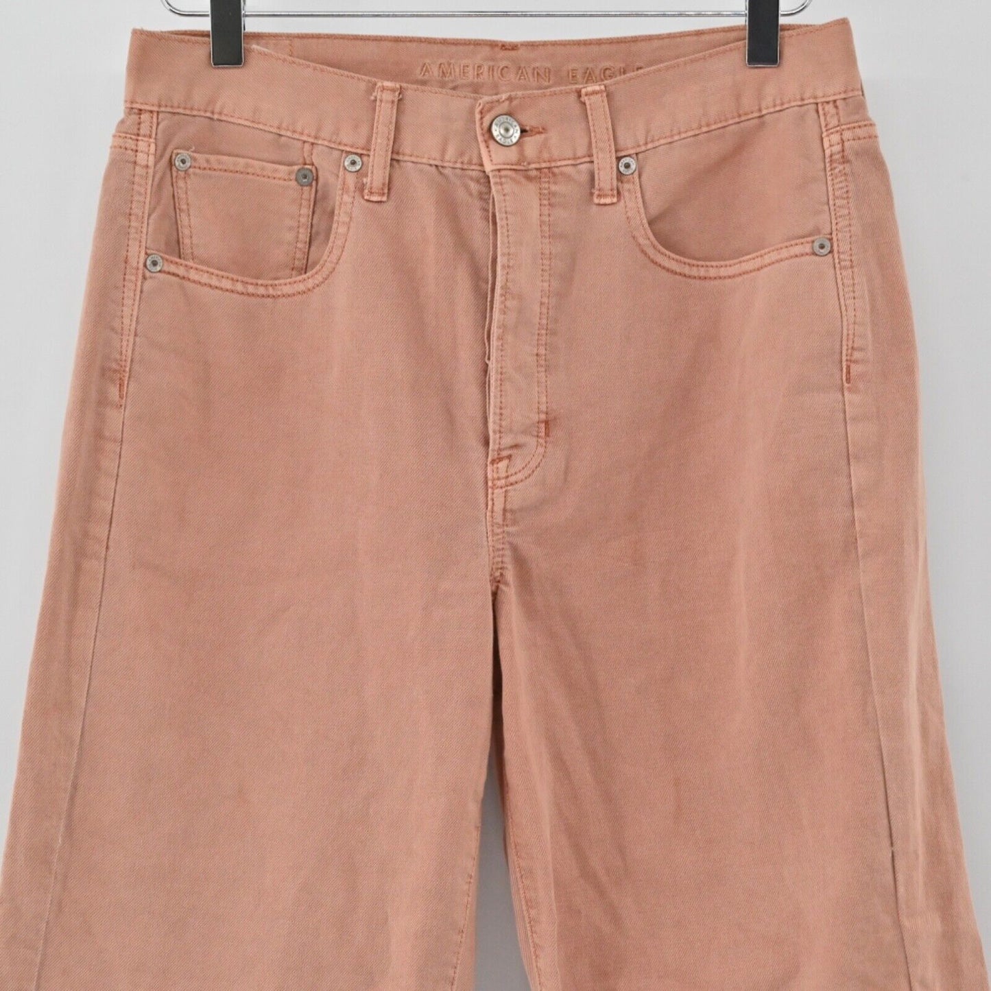 AMERICAN EAGLE Jeans Womens Sz 6 Blush Pink High Rise Wide Leg Crop Raw Hem Boho