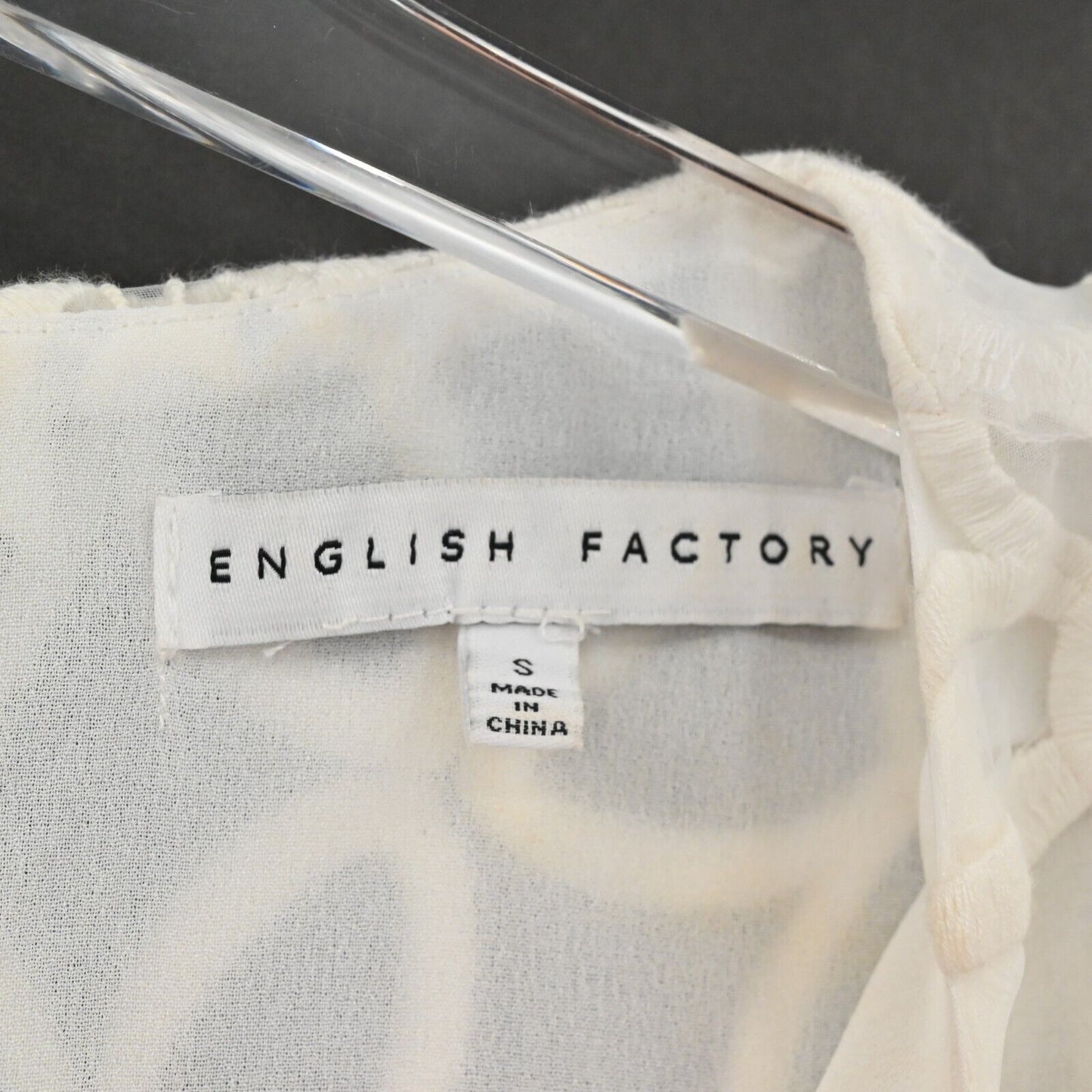 ENGLISH FACTORY Top Womens Size S Sheer Sleeve Flower Print Cropped Blouse White