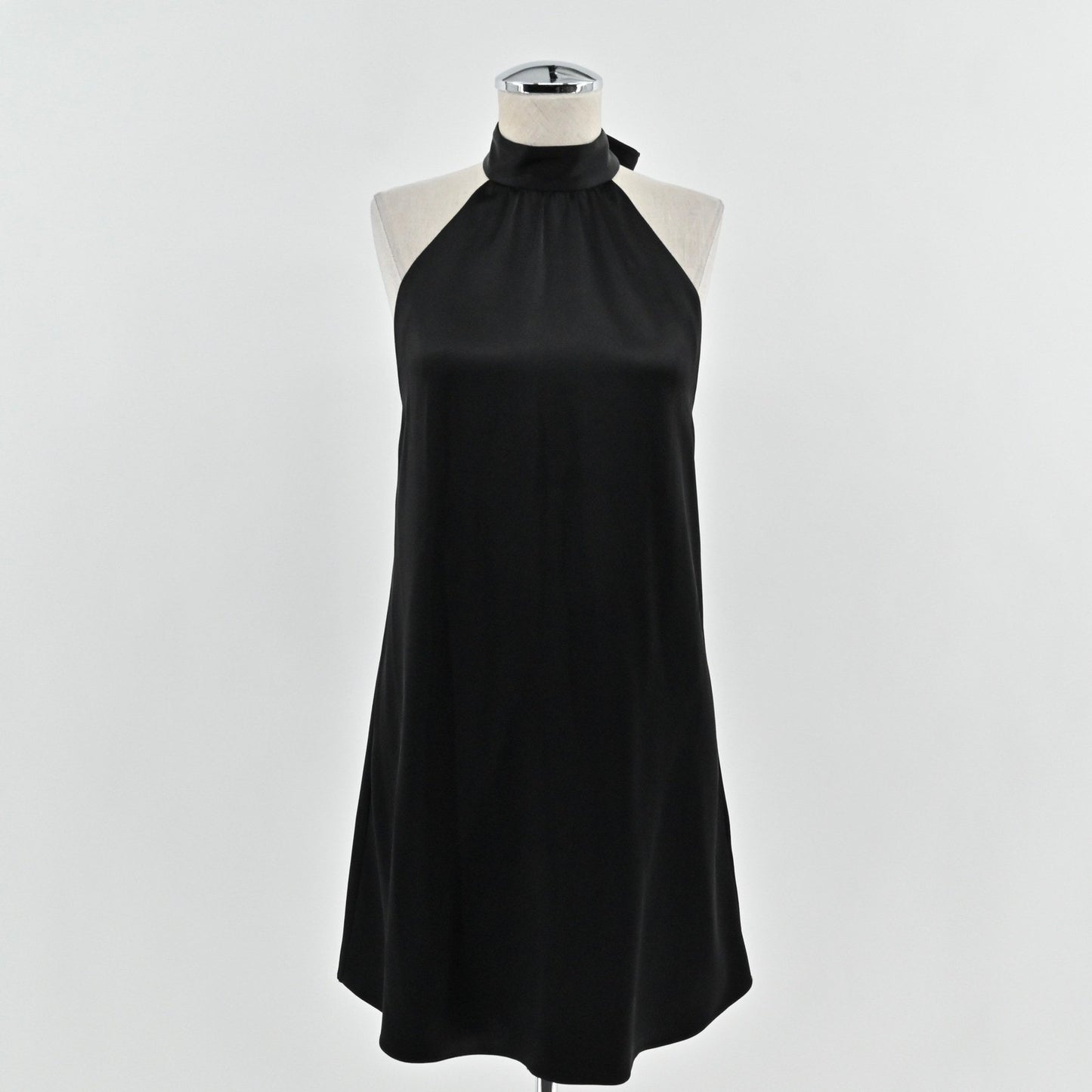 Alice Olivia Crystal High Tie Neck Halter Dress Size S Black Satin Sleeveless