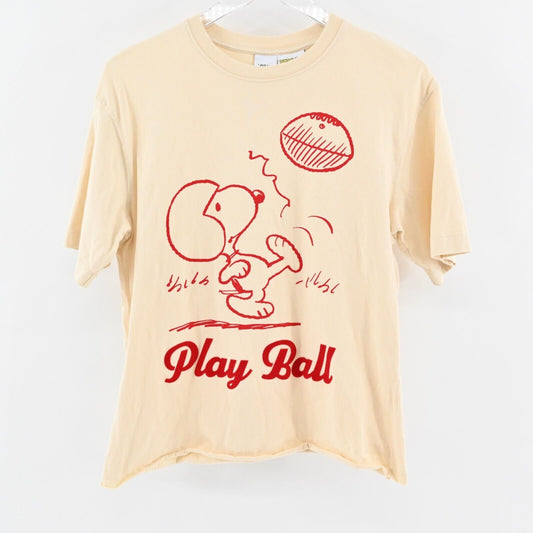 ZARA Top Womens Sz S Snoopy Peanuts Red Play Ball Graphic Tee Vanilla Football
