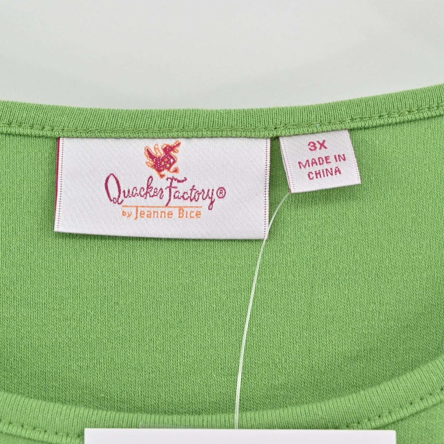 Quacker Factory Womens Scalloped Rhinestone Top Size 3X Green Short Puff Sleeve