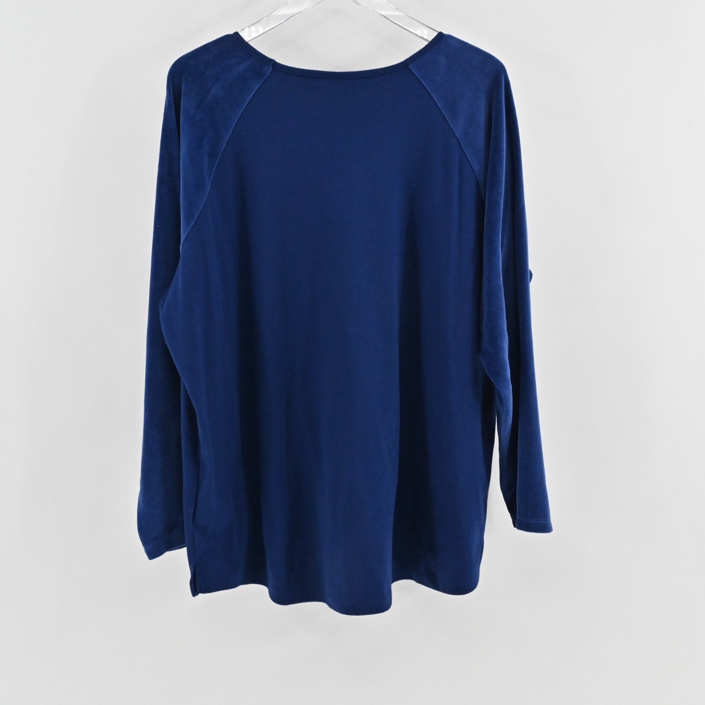 Quacker Factory Womens Velvet Sleeve Rhinestone Top Sz 3X Navy Blue Long Sleeve