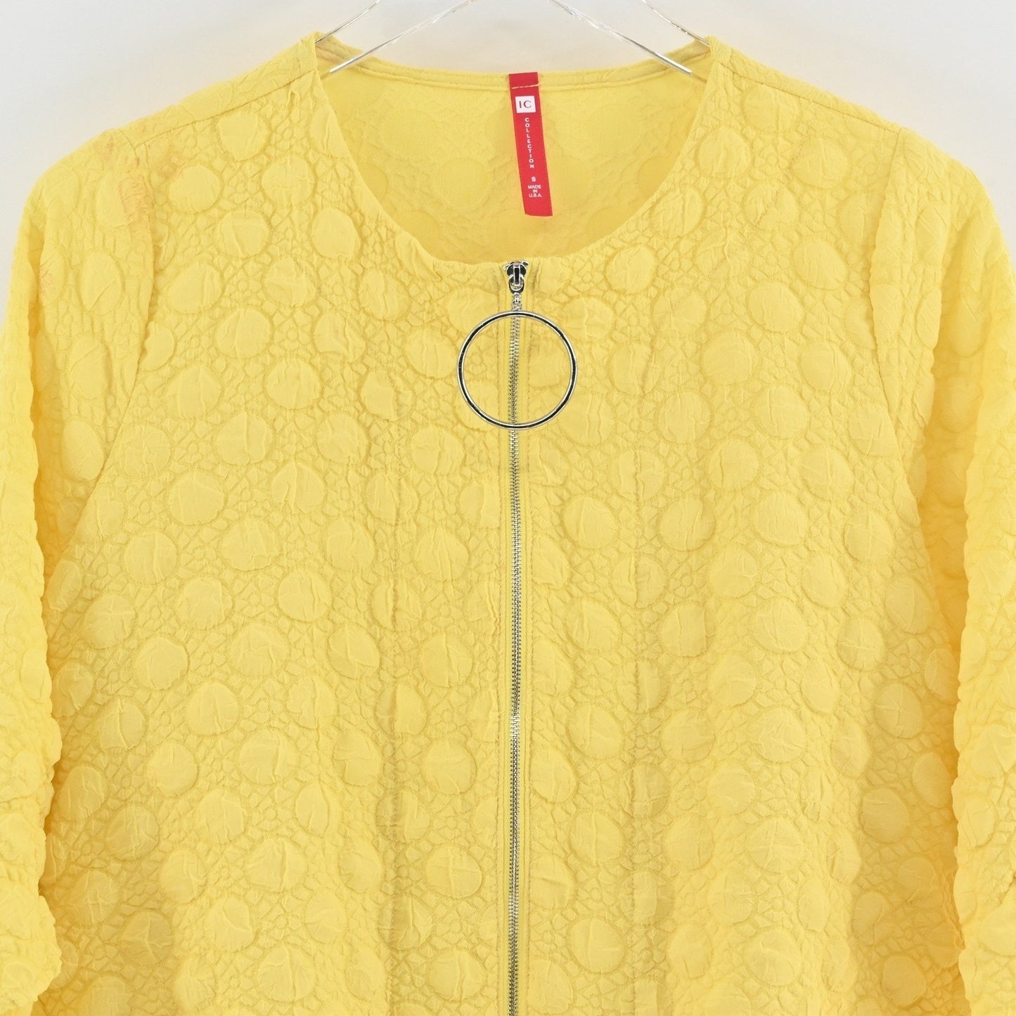 IC By Connie K Womens Yellow Jacket Size S Textured Sunny Zip Front Collarless