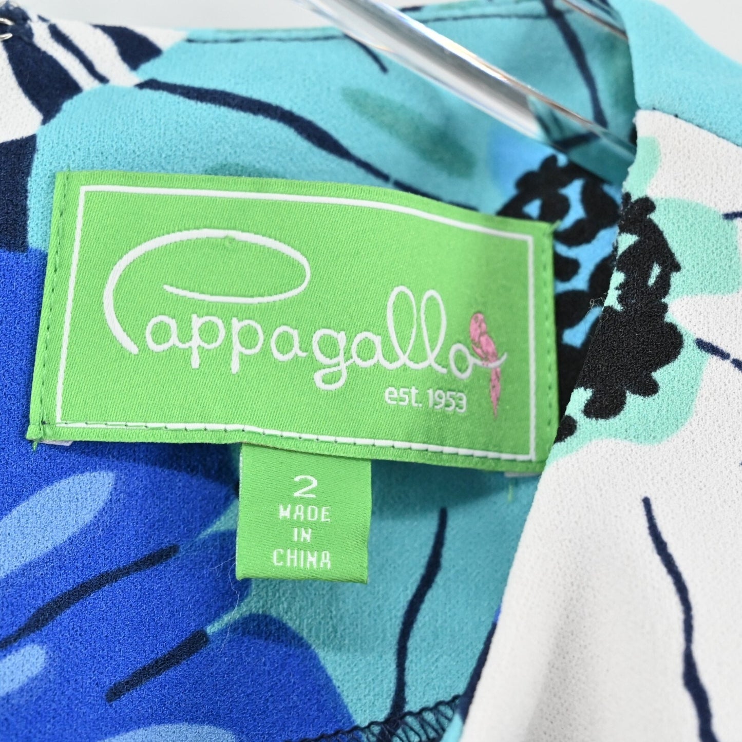 PAPPAGALLO Blue Floral Dress Size 2 Retro Scalloped Hem Sheath Mini Preppy