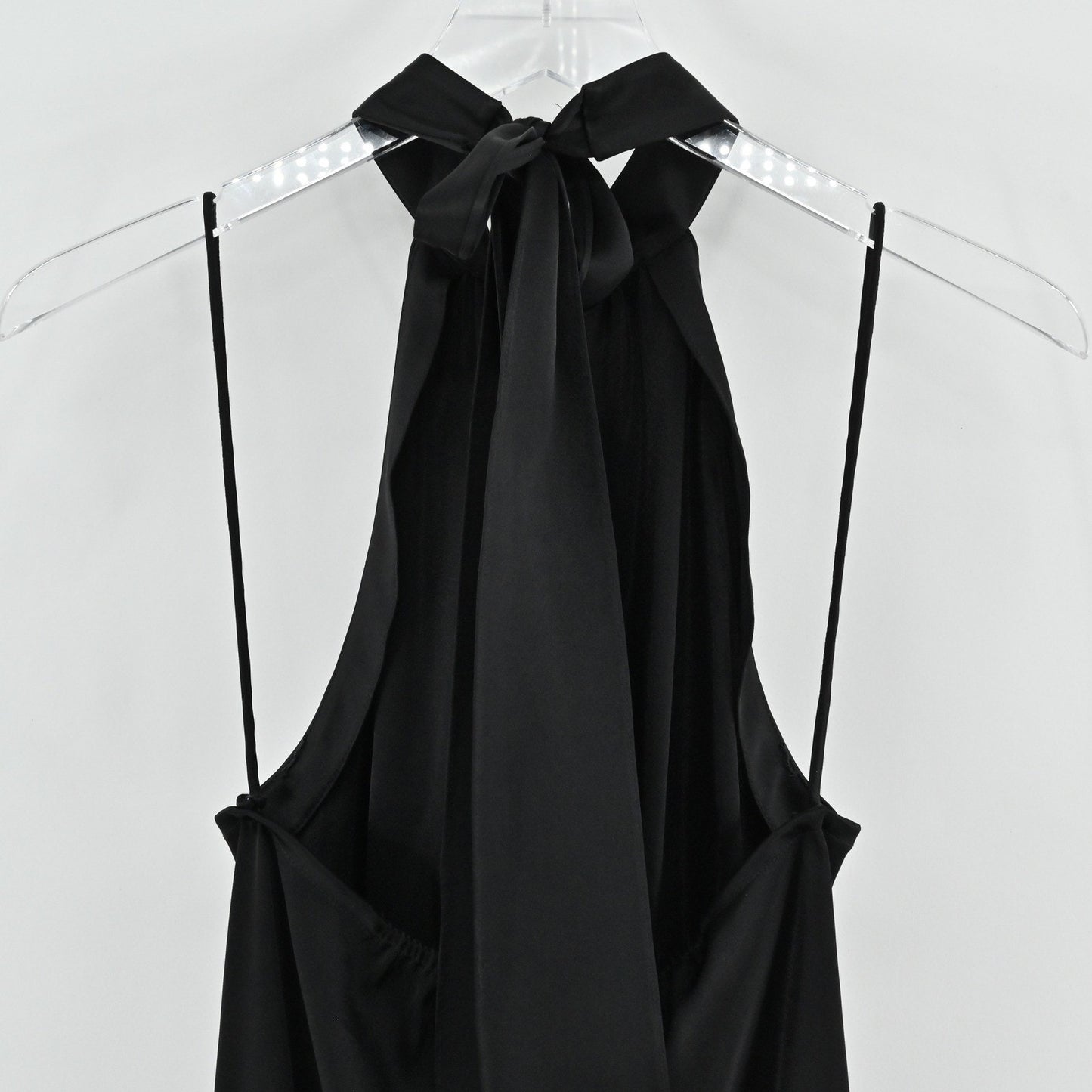 Alice Olivia Crystal High Tie Neck Halter Dress Size S Black Satin Sleeveless