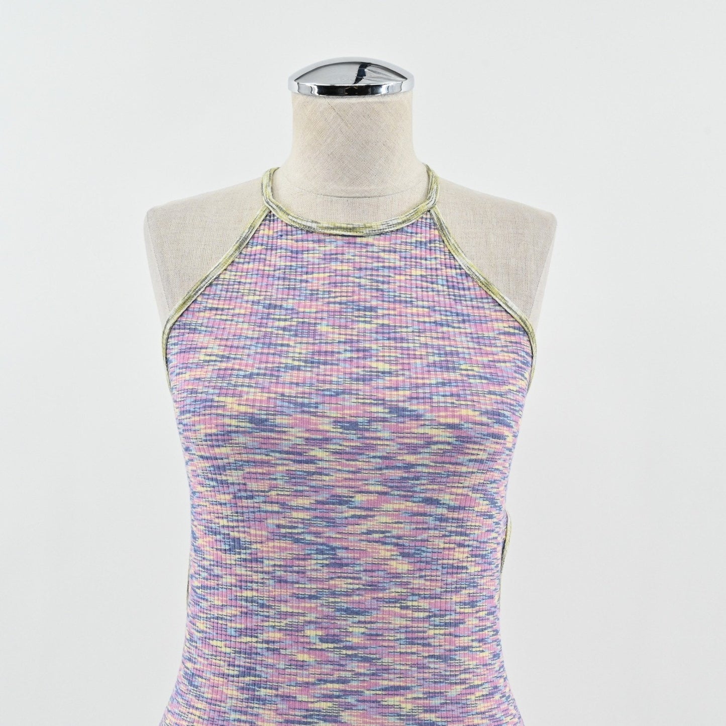 Lisa Says Gah Julia Halter Midi Dress Size S Tie Back Bodycon Ribbed Multicolor