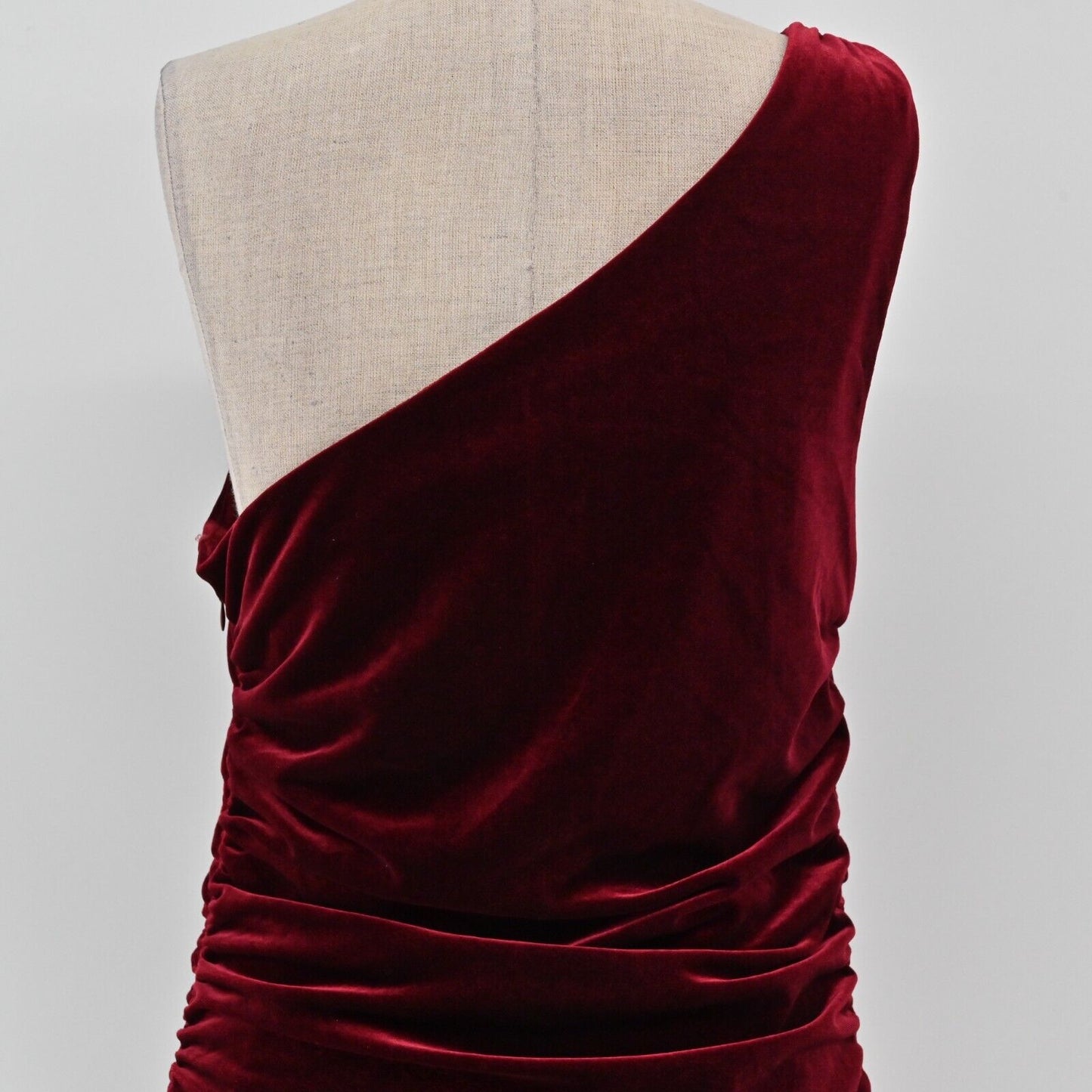 HOUSE of HARLOW Dress Womens Size L One Shoulder Velvet Ruched Side Garnet Red