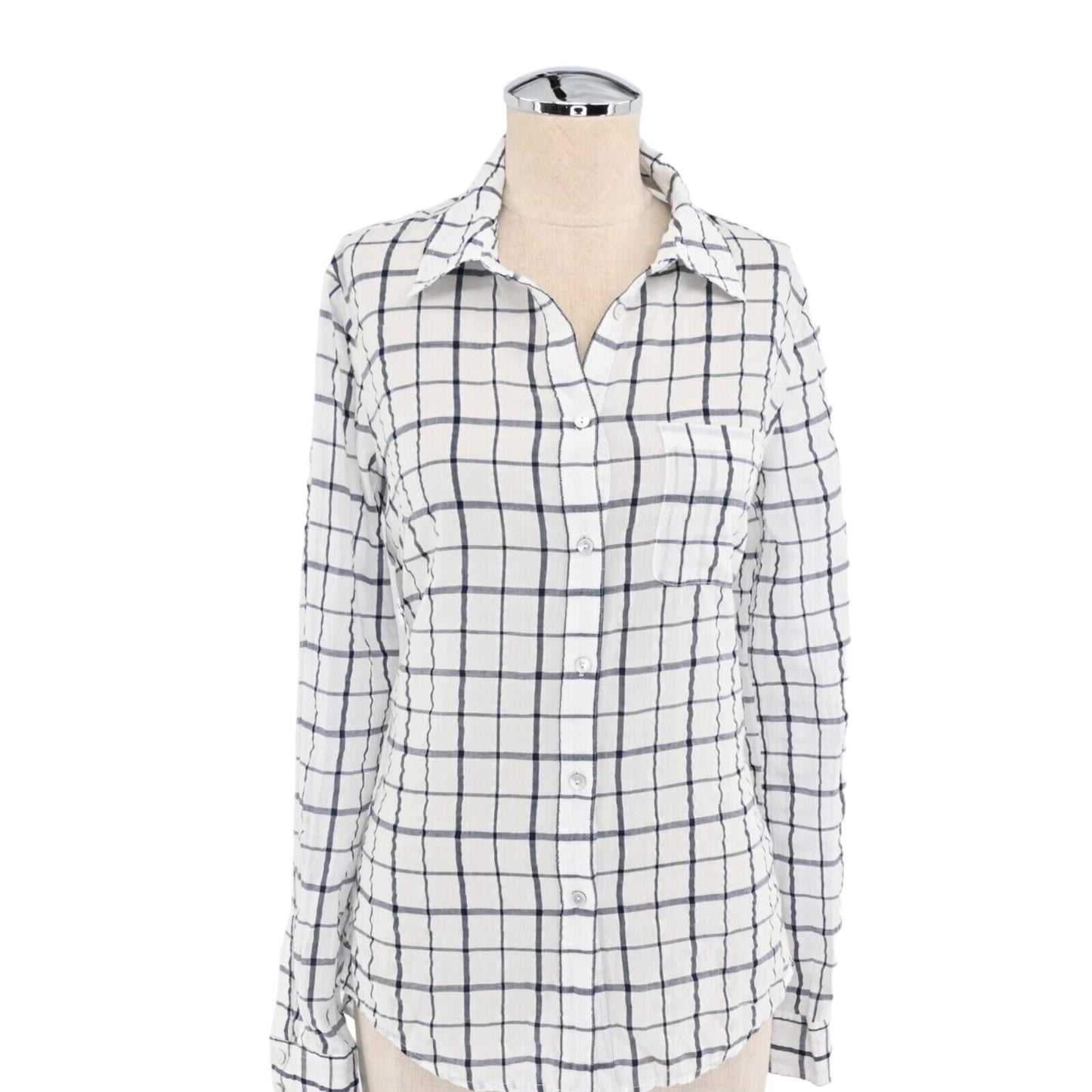 ELIZABETH JAMES Top Womens Sz XS Thatcher Button Down Shirt White Plaid Tie Back