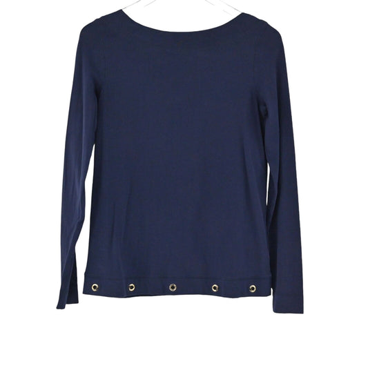 LILLY PULITZER Top Womens Size XS Navy Blue Grommet Jojo Boat Neck Long Sleeve