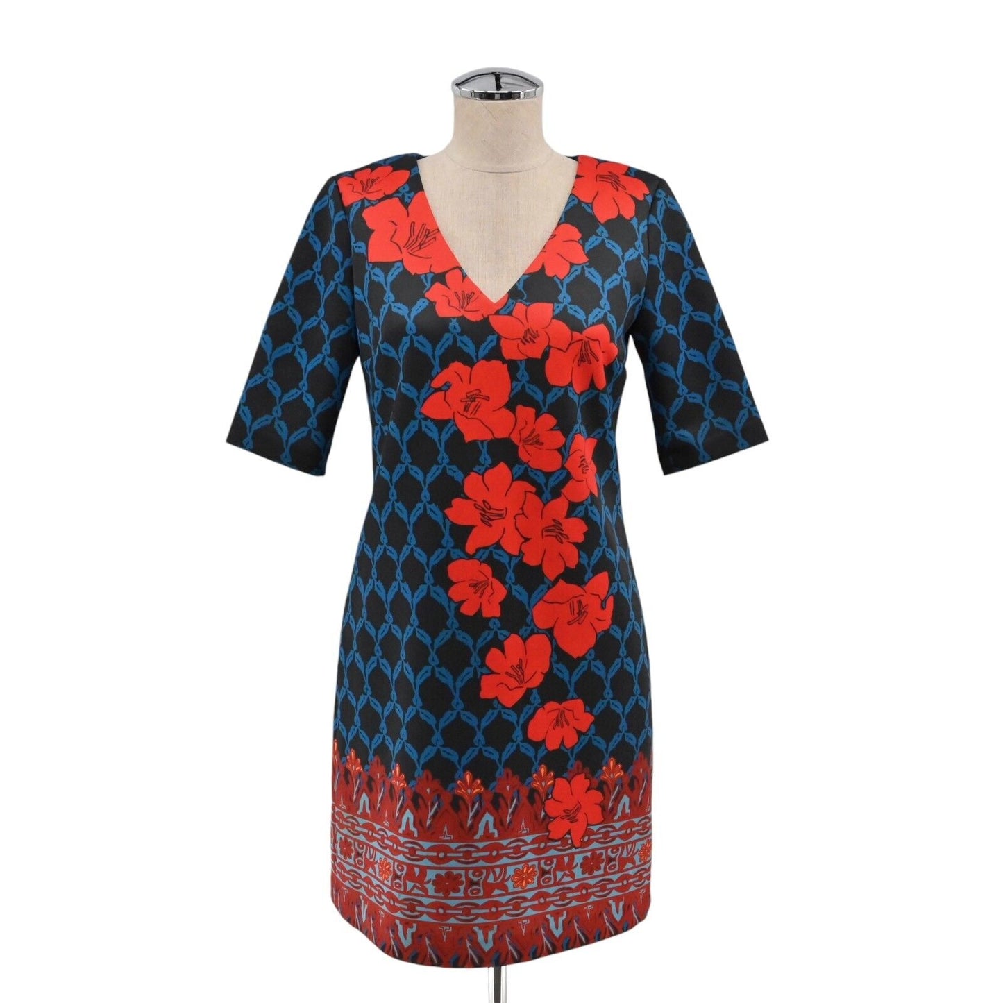 TRACY REESE Dress Womens Sz 4 Juana Red Floral Multicolor V Neck Lined Geisha