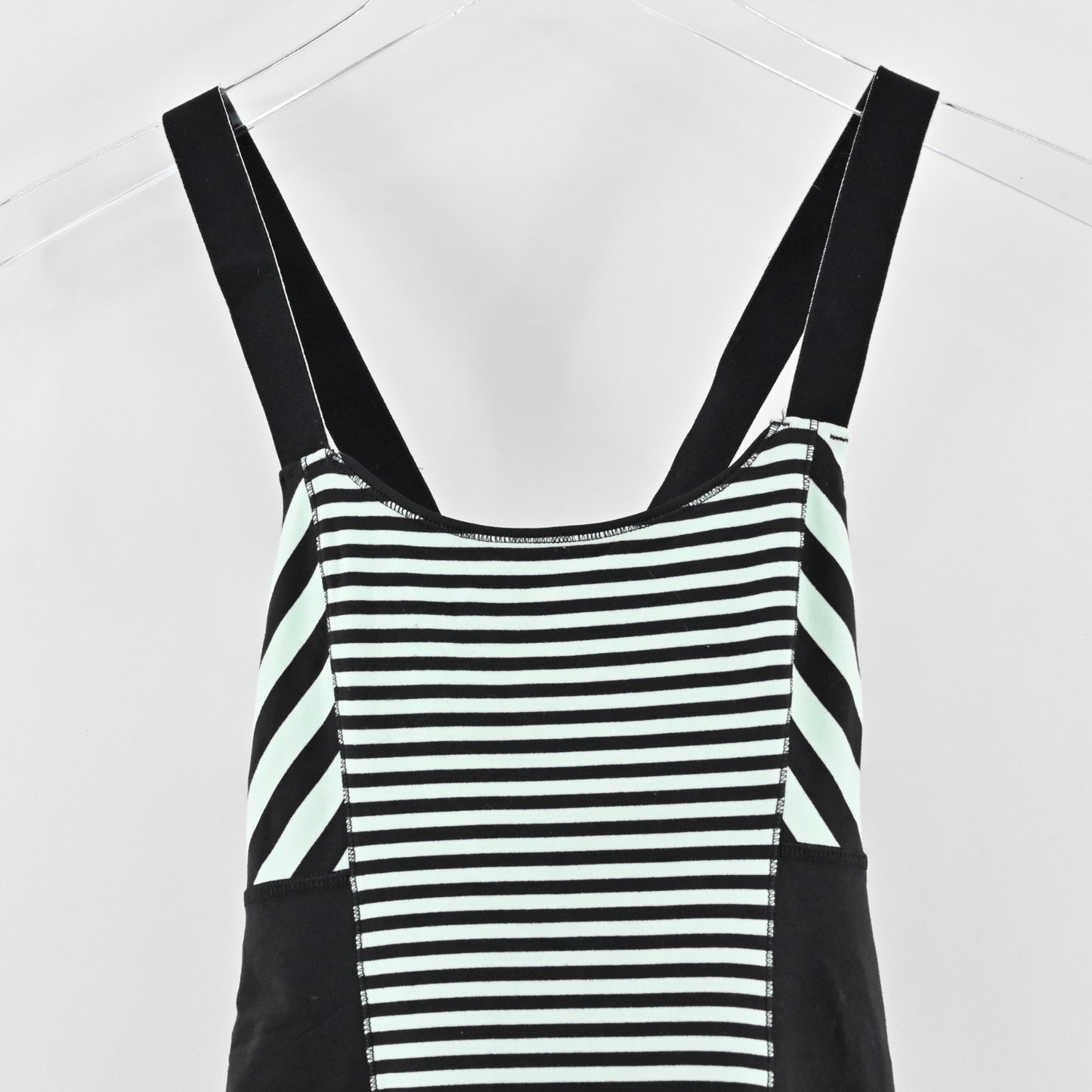 Lululemon Womens Work It Out Tank Top Size 4 Black Mint Green Stripe Logo Active