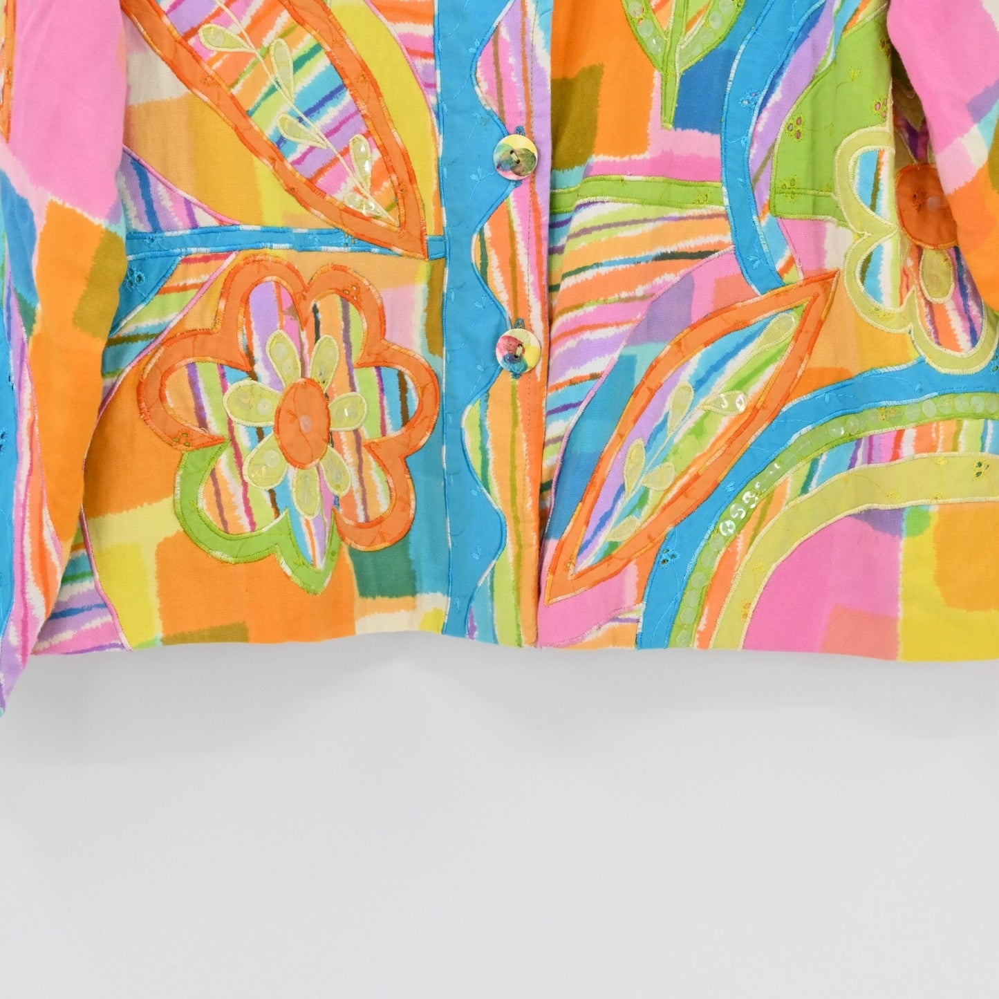 Vtg COLDWATER CREEK Floral Sequin Womens Jacket Size S Hippie Colorful Retro 90s