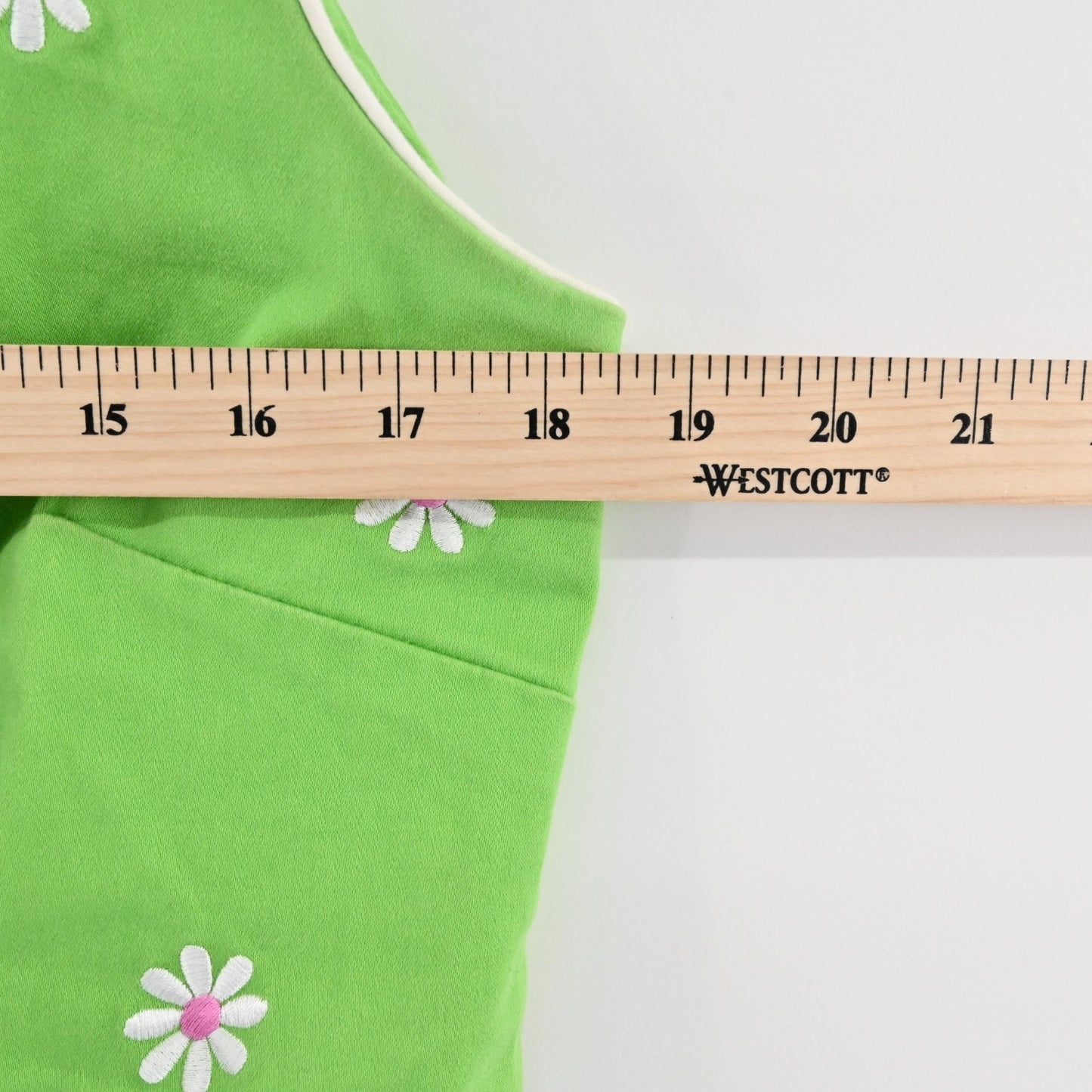 Vtg SAG HARBOR Green Embroidered Dress Size 10P Daisy Cotton Vibrant Bright Boho