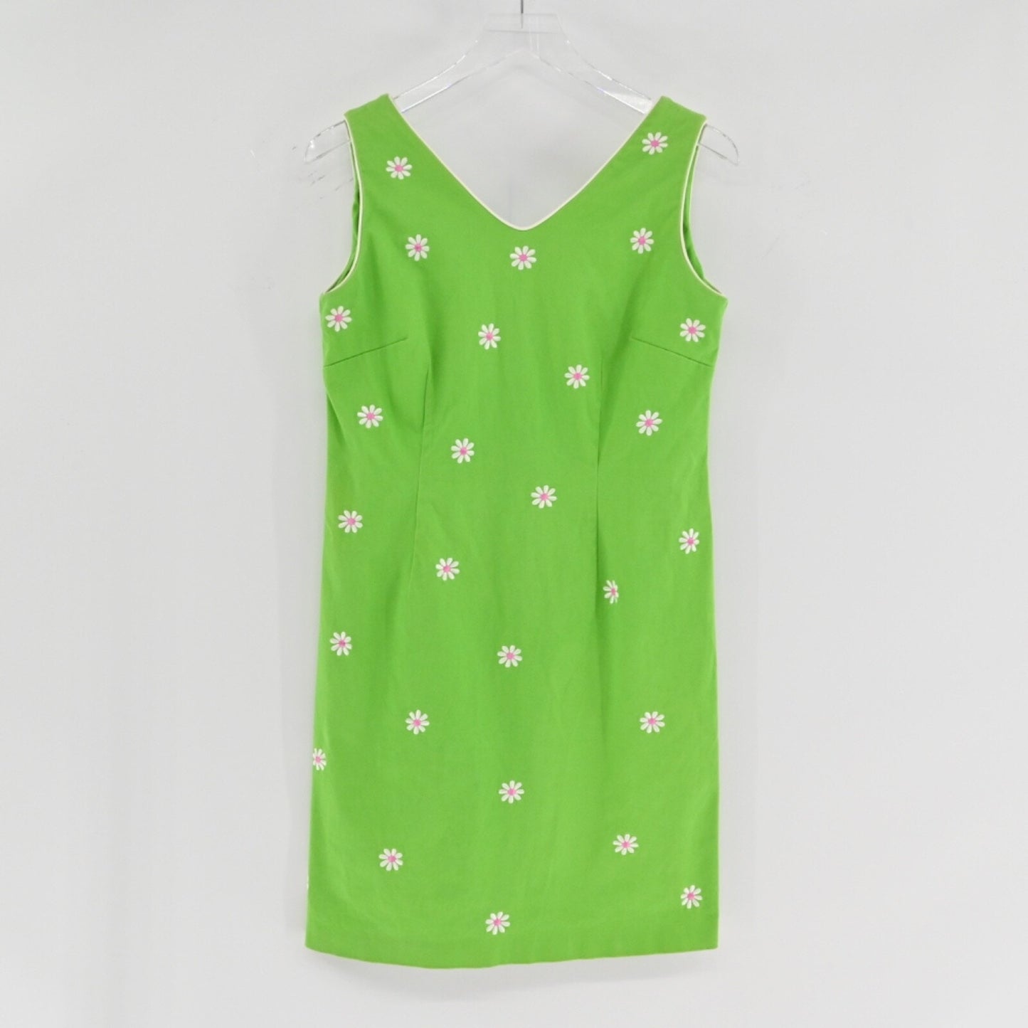 Vtg SAG HARBOR Green Embroidered Dress Size 10P Daisy Cotton Vibrant Bright Boho