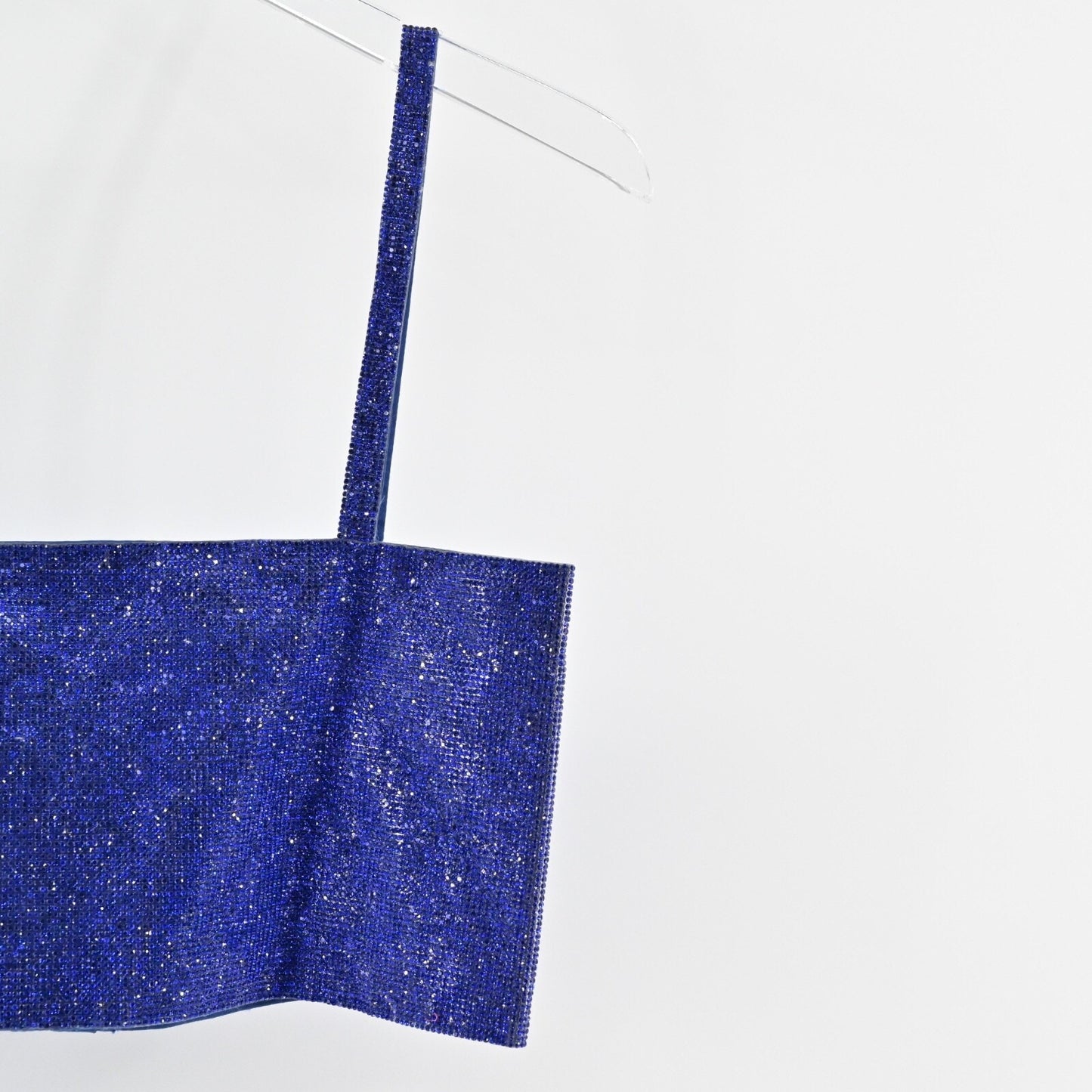 12TH TRIBE Womens Rhinestone Top Sz S Blue Square Neck Spaghetti Strap Crop Glam