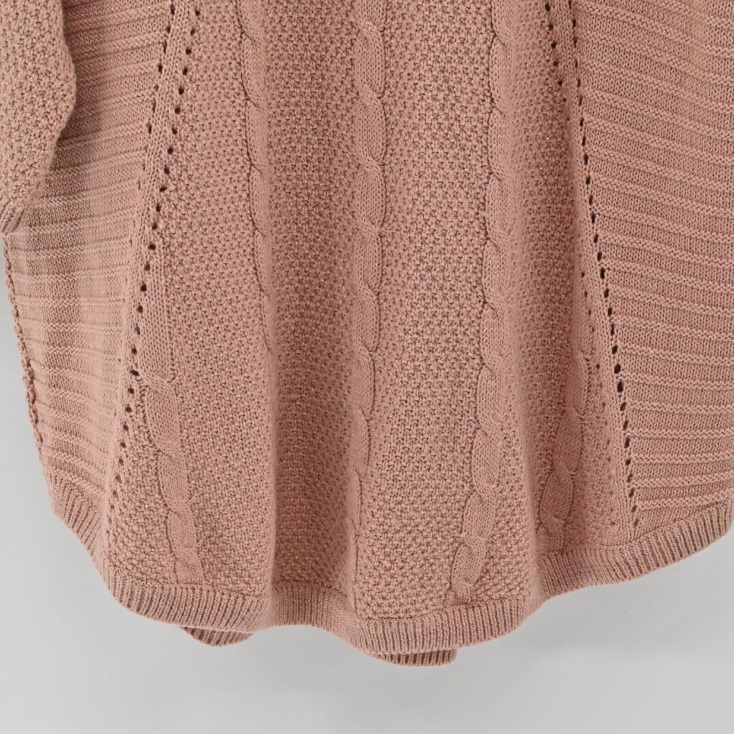 TORRID Sweater Women Sz 3X Pink Metallic Wool Blend Cable Knit Dolman 3/4 Sleeve