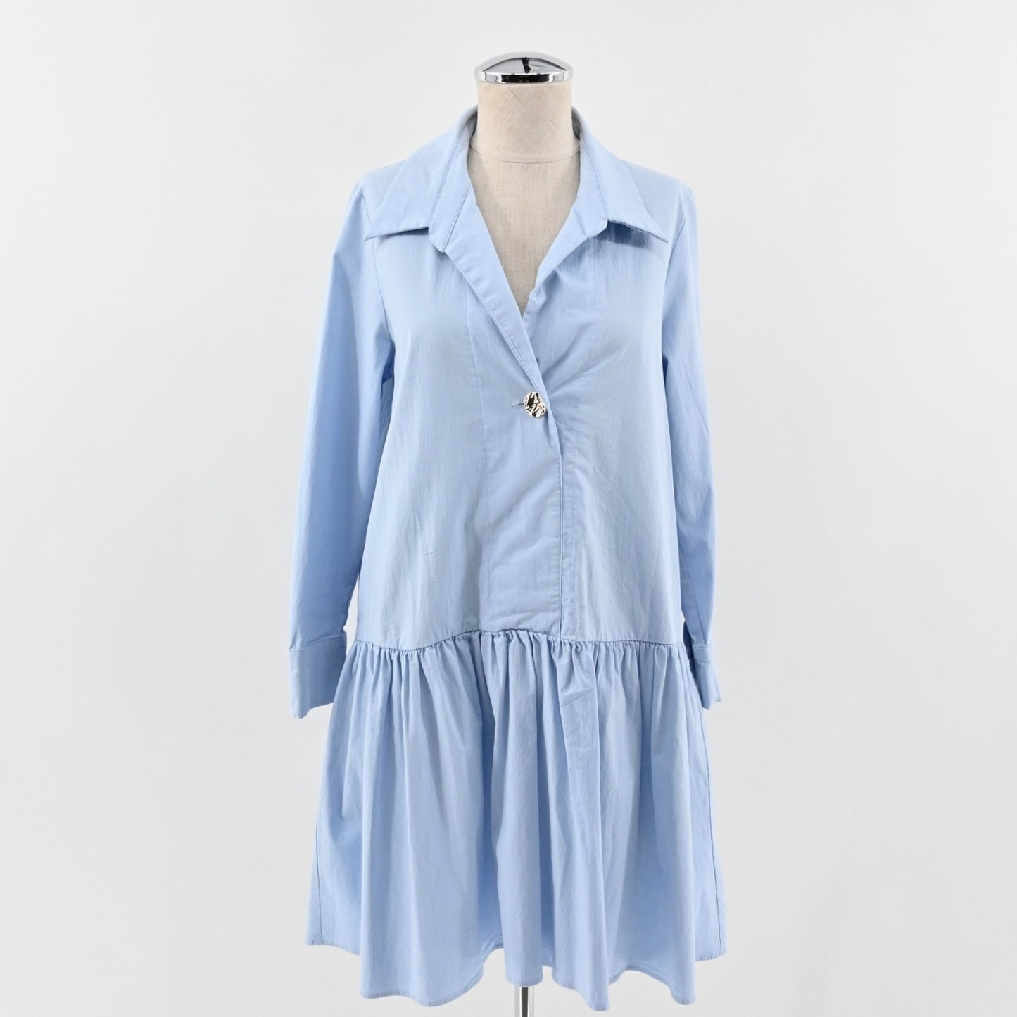 Tuckernuck Cleia Dress Size M Drop Waist Pomander Place Light Blue Swing Collar