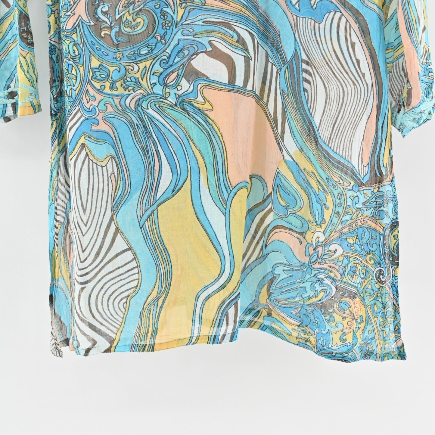 RAJ Tunic Dress Size M Blue Embroidered Printed Cotton Relaxed Fit Bohemian