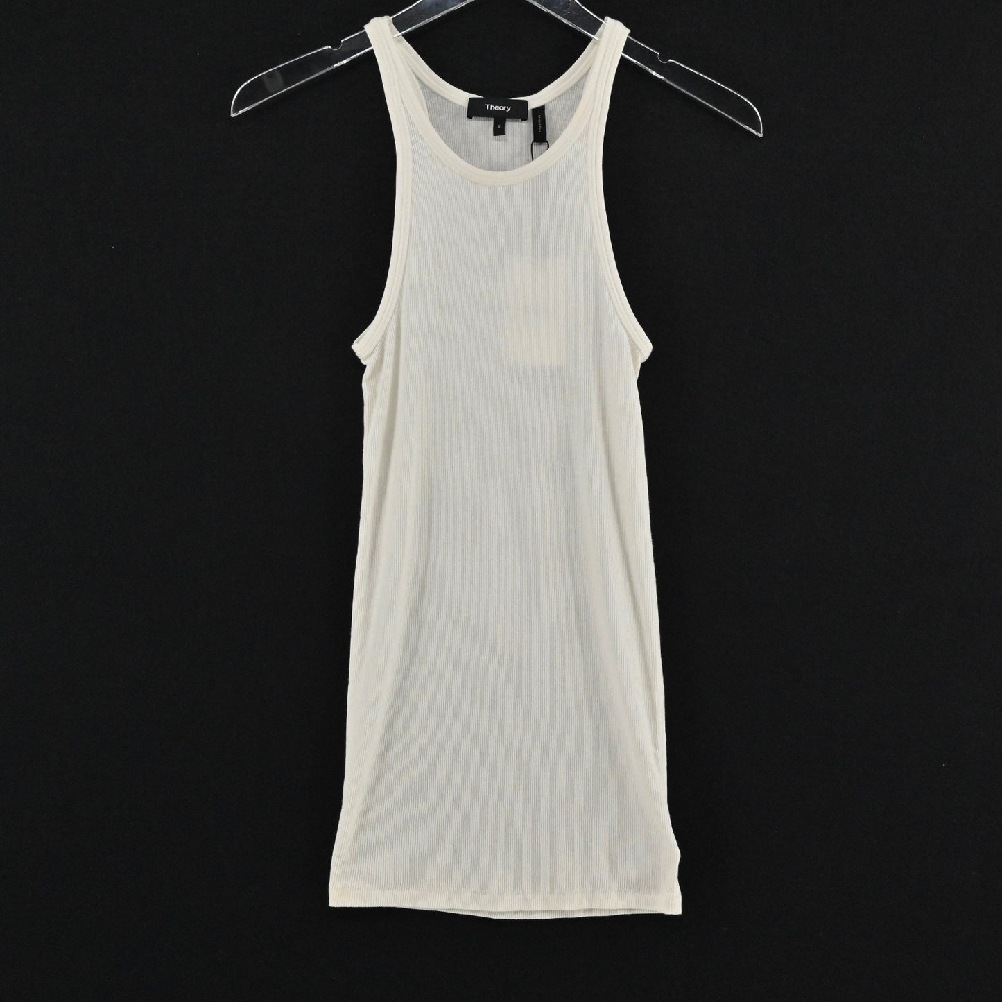 Theory Womens Ribbed Racerback Tank Top Size S Ivory Cotton Minimalist Neutral