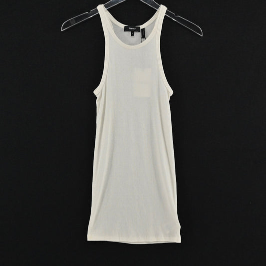 Theory Womens Ribbed Racerback Tank Top Size S Ivory Cotton Minimalist Neutral