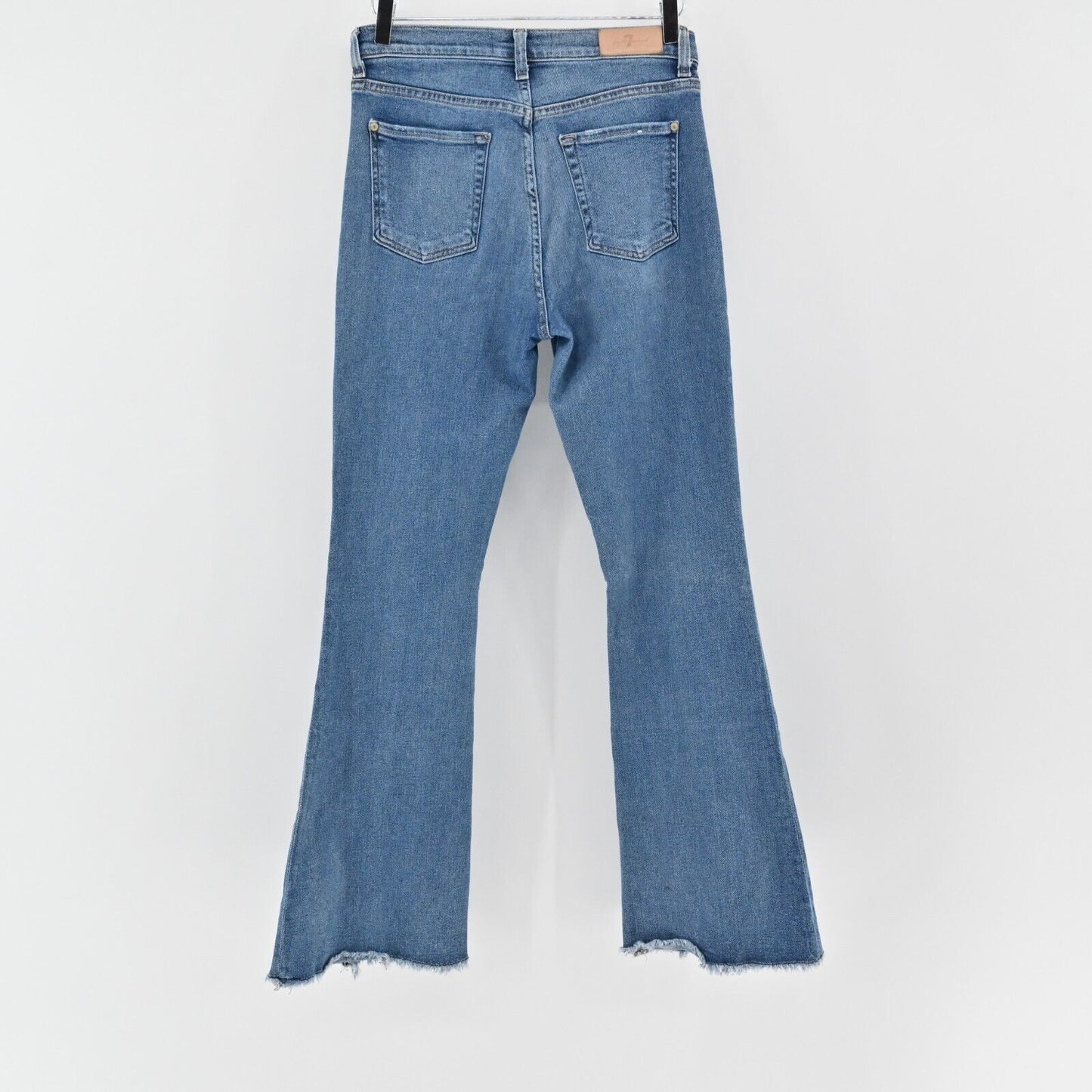 7FAM Jeans Womens Size 29 Luxe Vintage High Rise Slit Blue Denim Flare Raw Hem