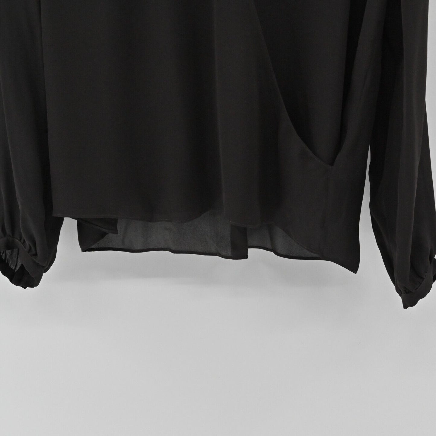 HAUTE HIPPIE Top Womens Size L Long Sleeve Silk Black Wrap Front V Neck Blouse