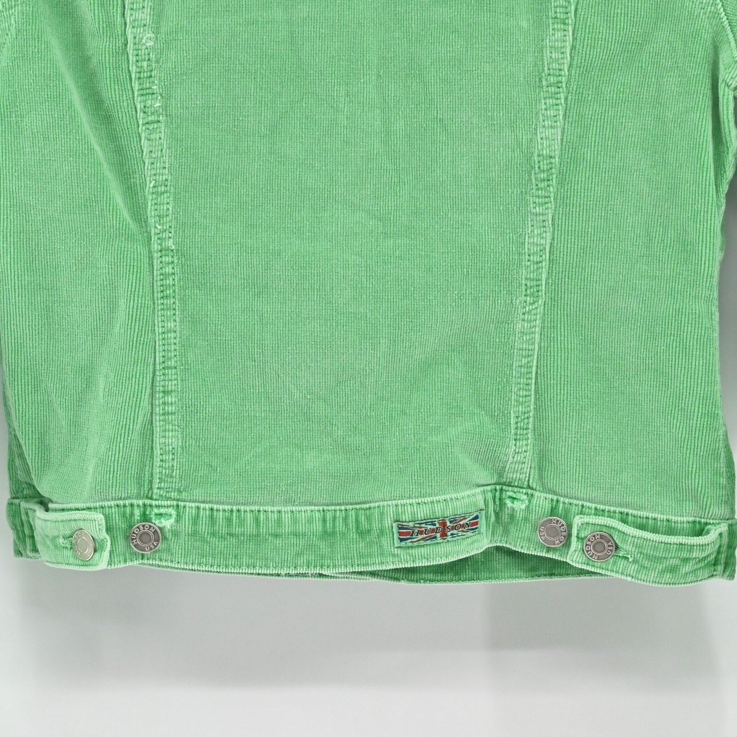 Vtg HUDSON Womens Trucker Jacket Size S Green Corduroy Distressed Made in USA