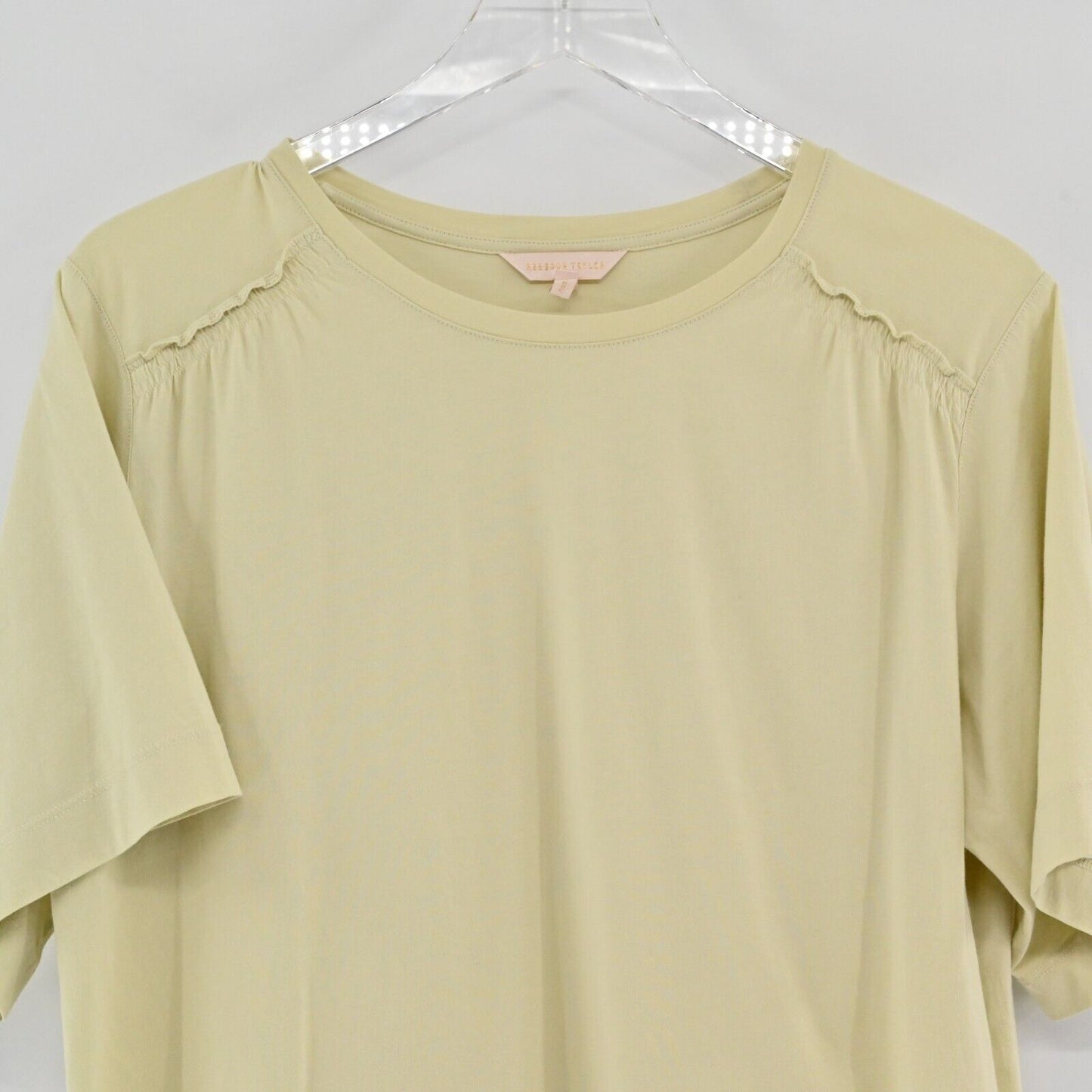 REBECCA TAYLOR Womens Size L Short Sleeve Tee Shirt Ruffle Relaxed Pastel Green